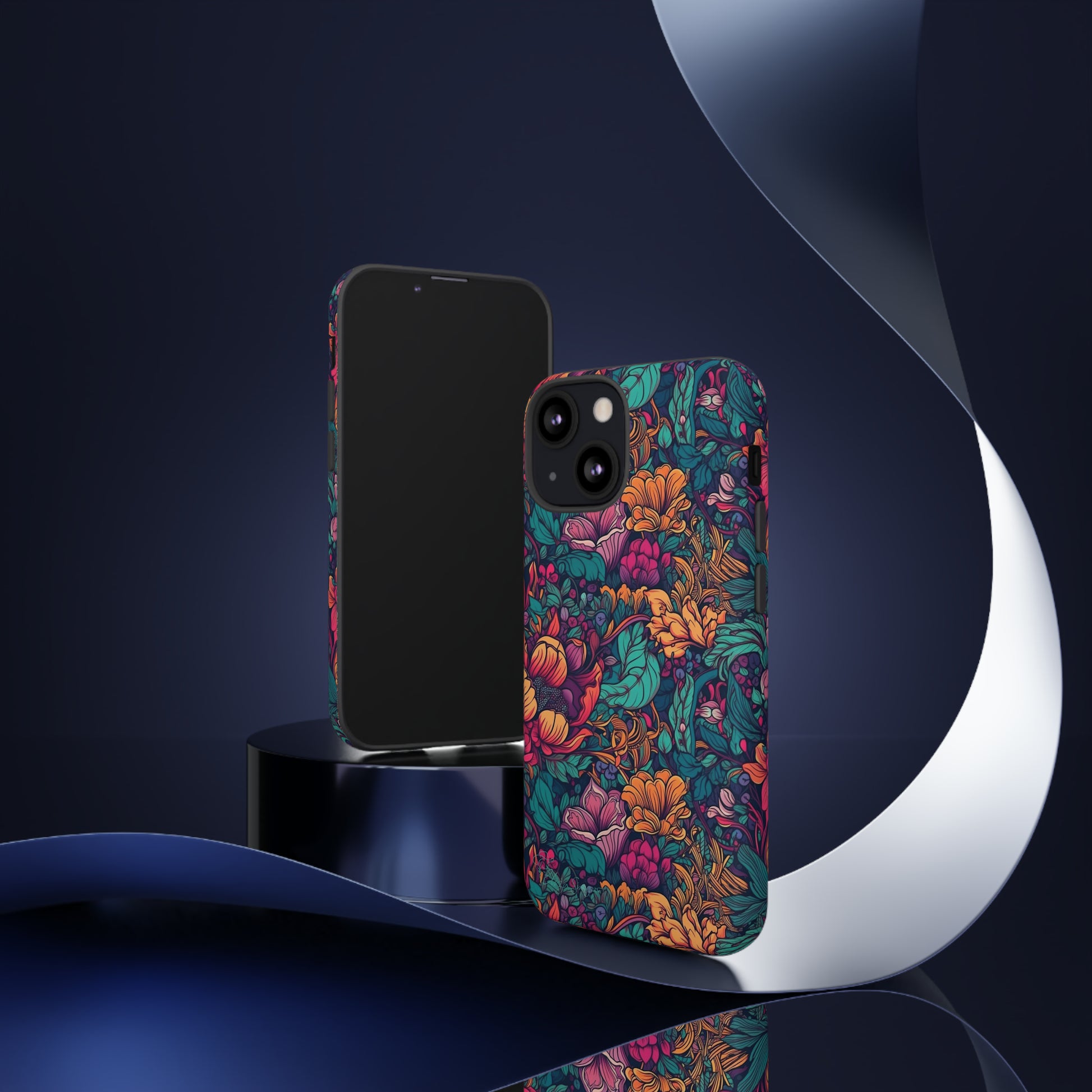 Vibrant Boho Blossoms: iPhone Tough Protective Cover. Featuring a bright abstract floral design, this case adds a touch of Bohemian flair. Compatible with iPhone 15, 14, 13, XS, XR Pro/Max/Mini/P/Plus. Embrace Boho Chic with Style and Durability. #ElizaSinger #PhoneCase #FloralDesign