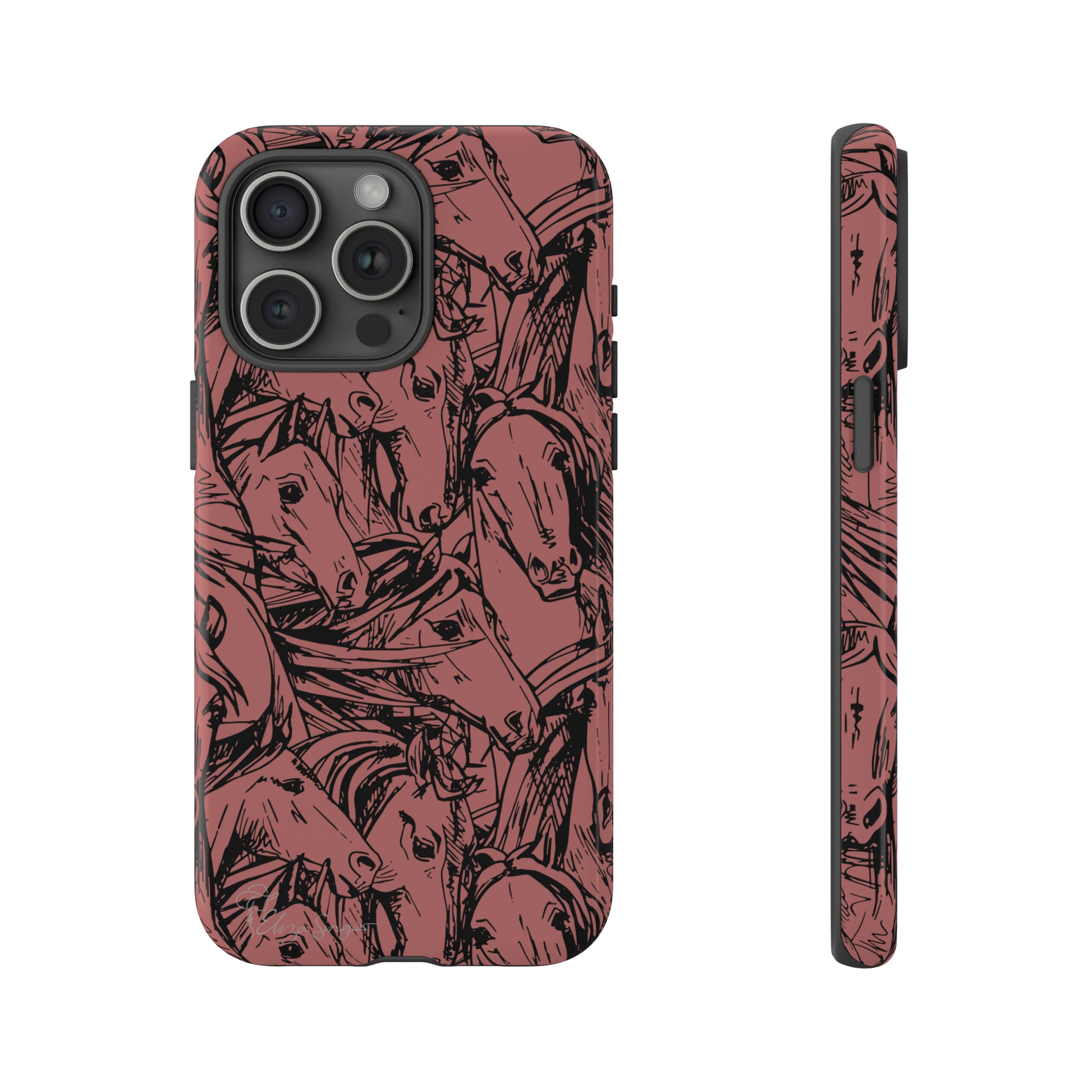 Gallop in Style: Horse Art Western Design iPhone Tough Protective Cover. Featuring a Scribble Horse Drawing, compatible with iPhone 15, 14, 13, 12, 11, XS, XR Pro/Max/Mini/P/Plus. Unleash the Rider in You with Style and Durability. #ElizaSinger #PhoneCase #WesternArt