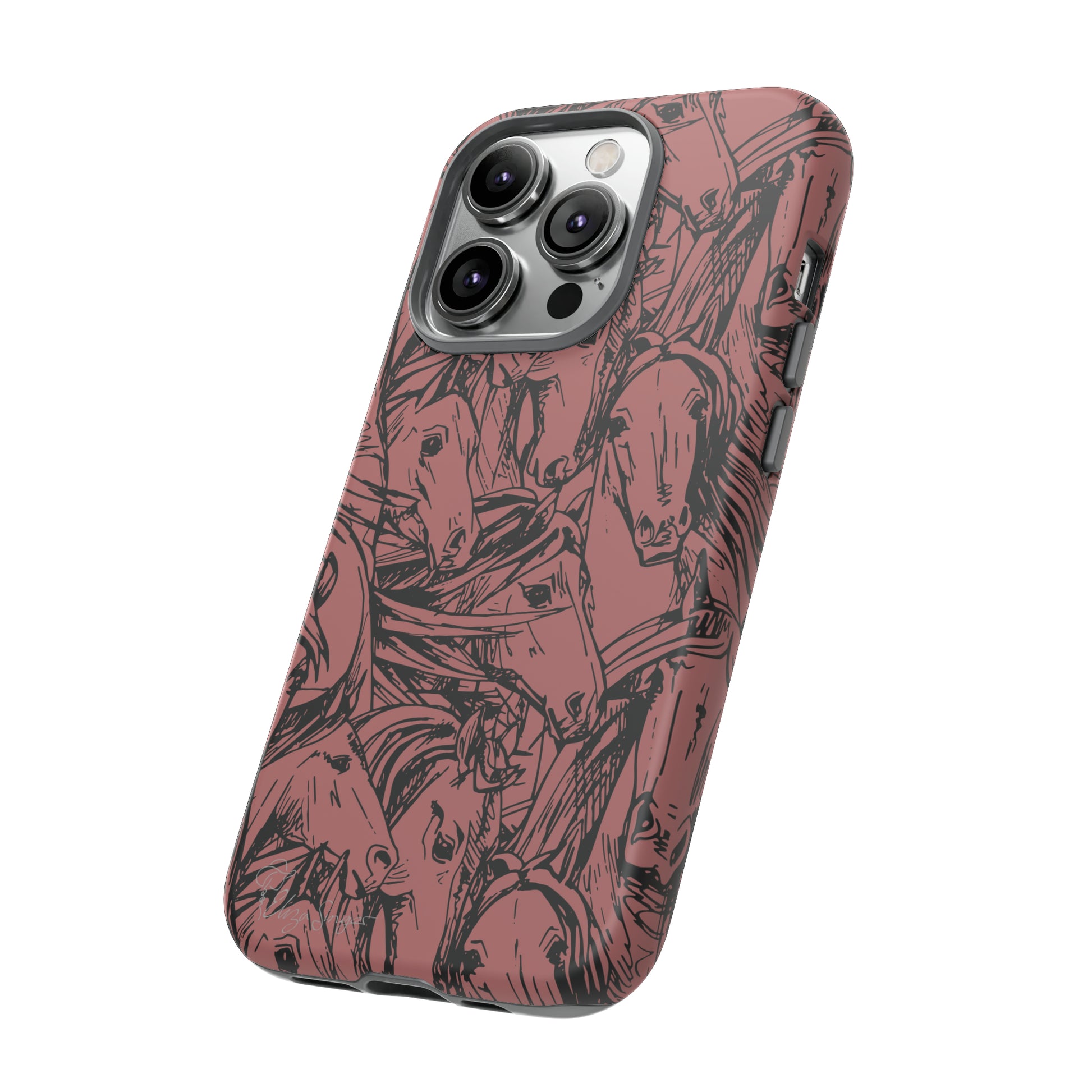 Gallop in Style: Horse Art Western Design iPhone Tough Protective Cover. Featuring a Scribble Horse Drawing, compatible with iPhone 15, 14, 13, 12, 11, XS, XR Pro/Max/Mini/P/Plus. Unleash the Rider in You with Style and Durability. #ElizaSinger #PhoneCase #WesternArt