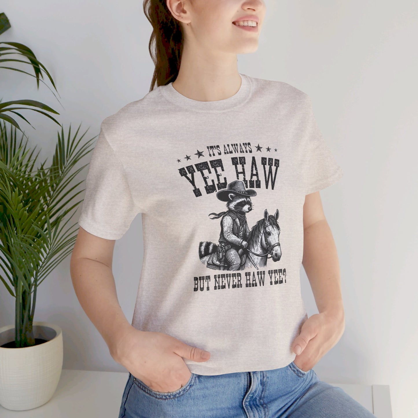 Yee Haw Raccoon: Bella Canvas T-shirt with Cowboy