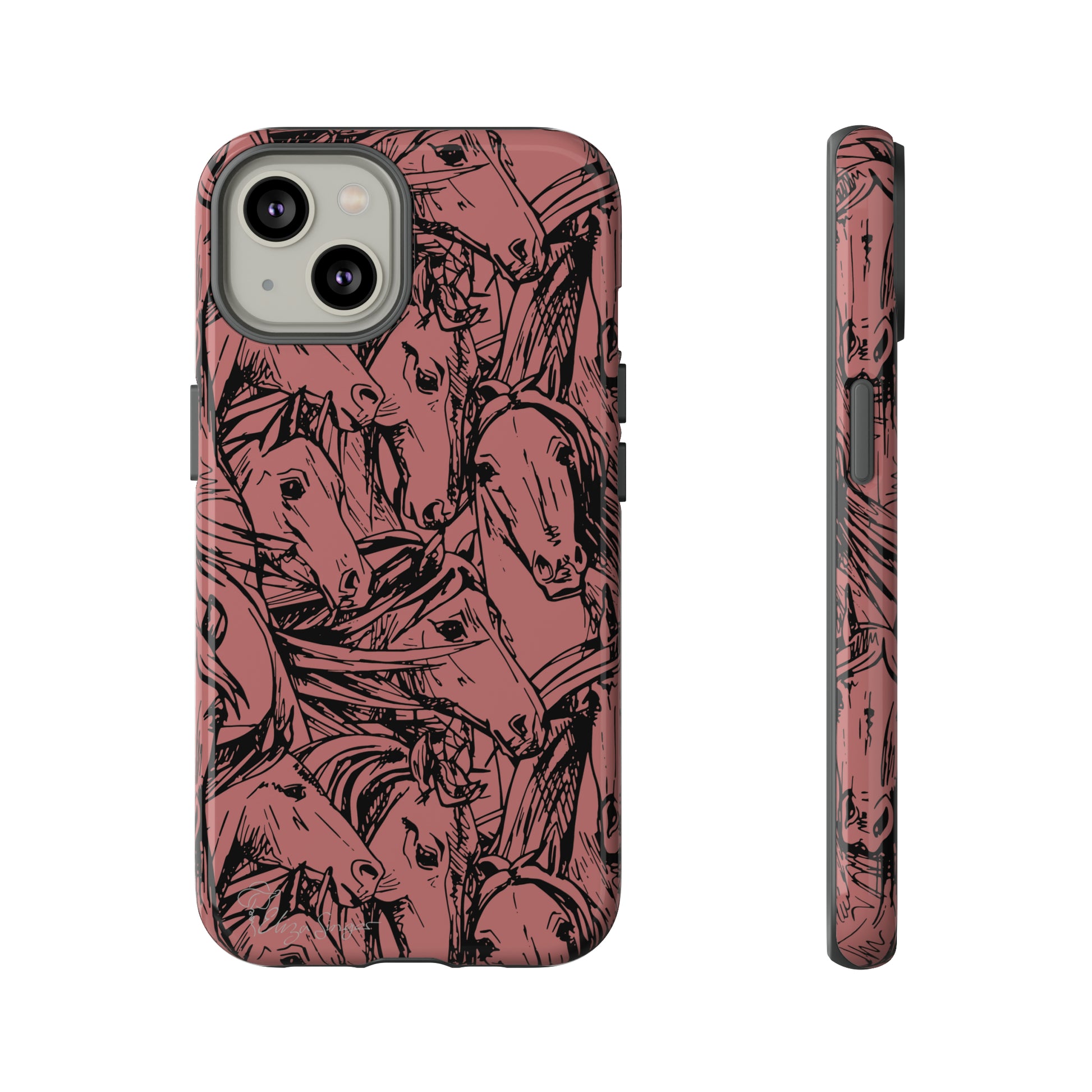 Gallop in Style: Horse Art Western Design iPhone Tough Protective Cover. Featuring a Scribble Horse Drawing, compatible with iPhone 15, 14, 13, 12, 11, XS, XR Pro/Max/Mini/P/Plus. Unleash the Rider in You with Style and Durability. #ElizaSinger #PhoneCase #WesternArt