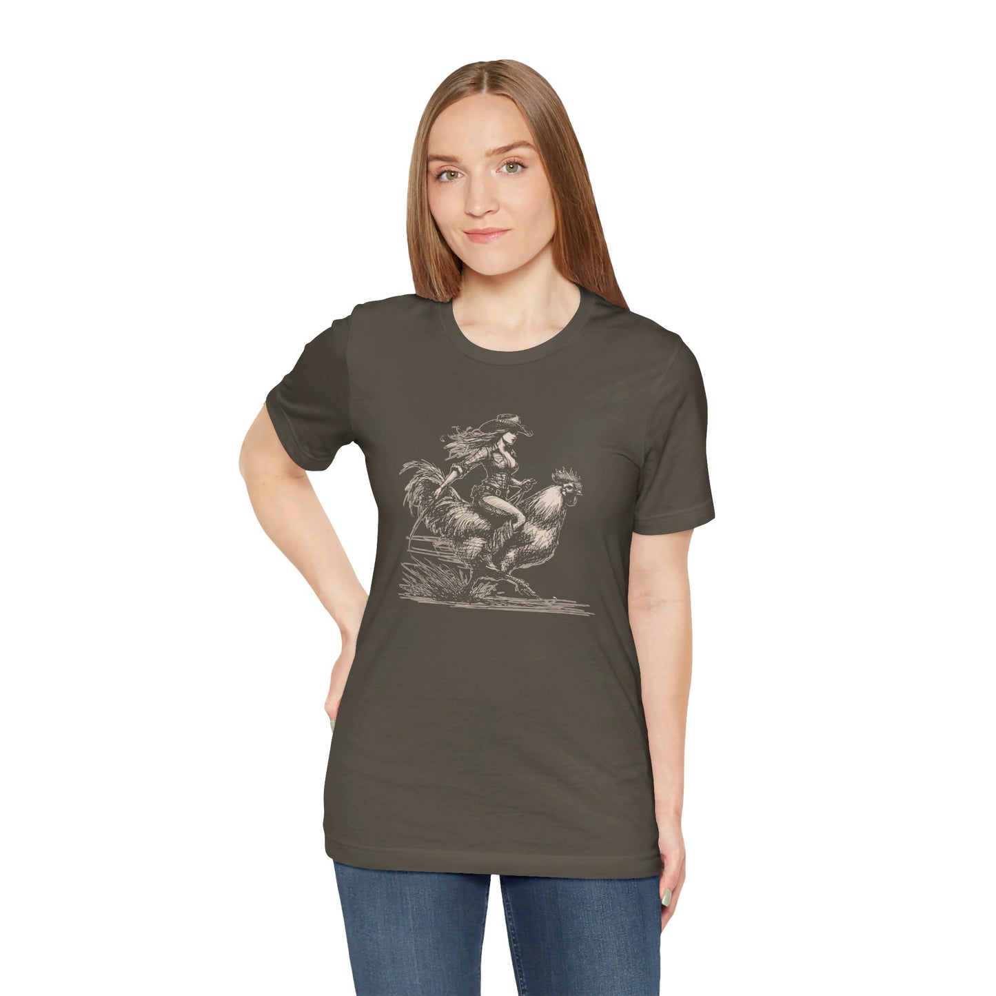 Scribble Style: Bella Canvas T-shirt with Cowgirl on Rooster