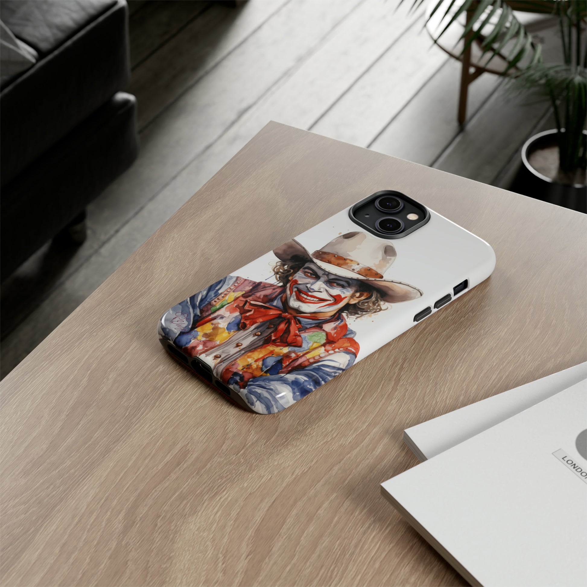 Unveiling our Tough Western Cell Phone Case: Watercolor Rodeo Clown Edition! Immerse yourself in the world of rodeo with this charming watercolor depiction of a rodeo clown on a white background. A perfect blend of style and durability.