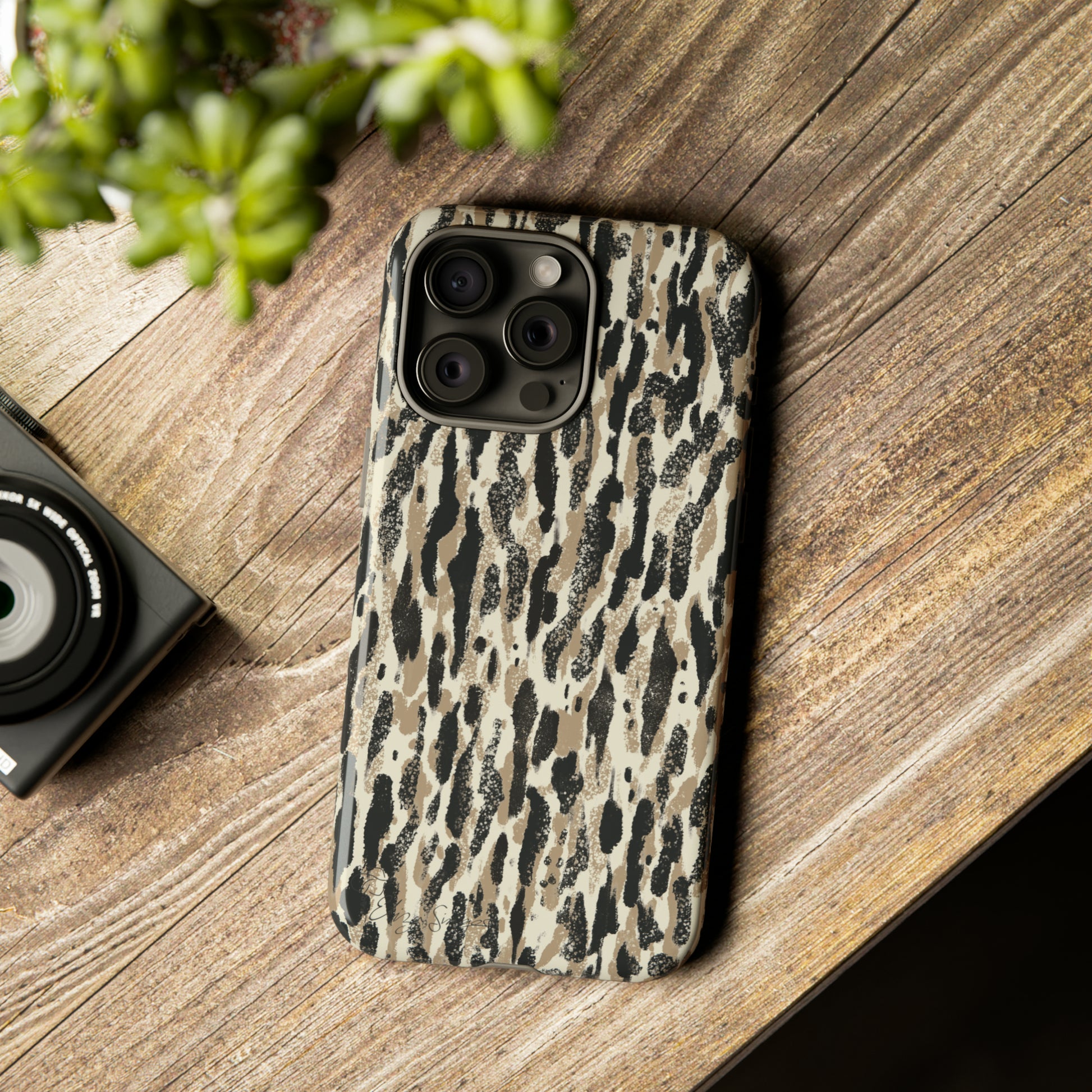 Elevate Your Tech: Abstract Neutral Animal Print iPhone Tough Protective Cover. Leopard-Painted Design in Beige and Black. Compatible with iPhone 15, 14, 13, XS, XR Pro/Max/Mini/P/Plus. Unleash the Wild with Style and Durability. #ElizaSinger #PhoneCase #LeopardPrint 