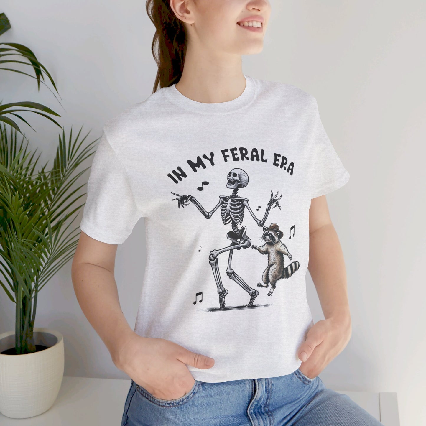 Feral Era: Halloween Bella Canvas T-shirt with Skeleton and Raccoon