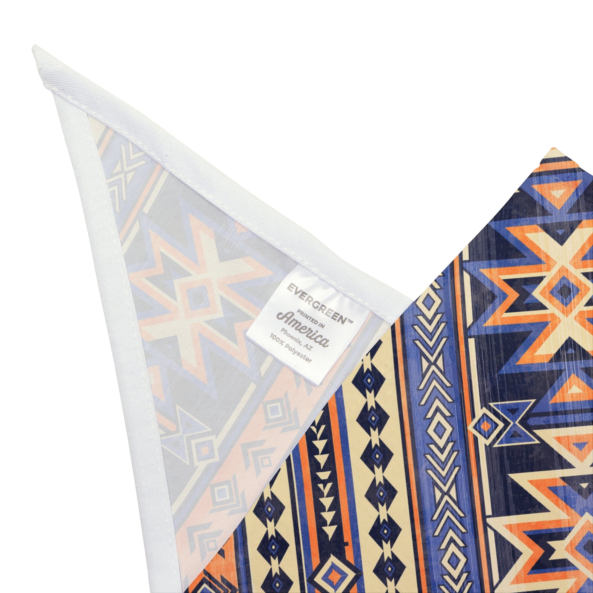 Explore the vast Western horizon with our Western Skyline Dog Bandana/Wild Rag. The navy and light orange Aztec design captures the essence of the West, bringing a touch of adventure to your dog's style. Crafted from soft-spun polyester, this wild rag ensures comfort and style. Make a statement on every outing with this exclusive design, available only at Eliza Singer.