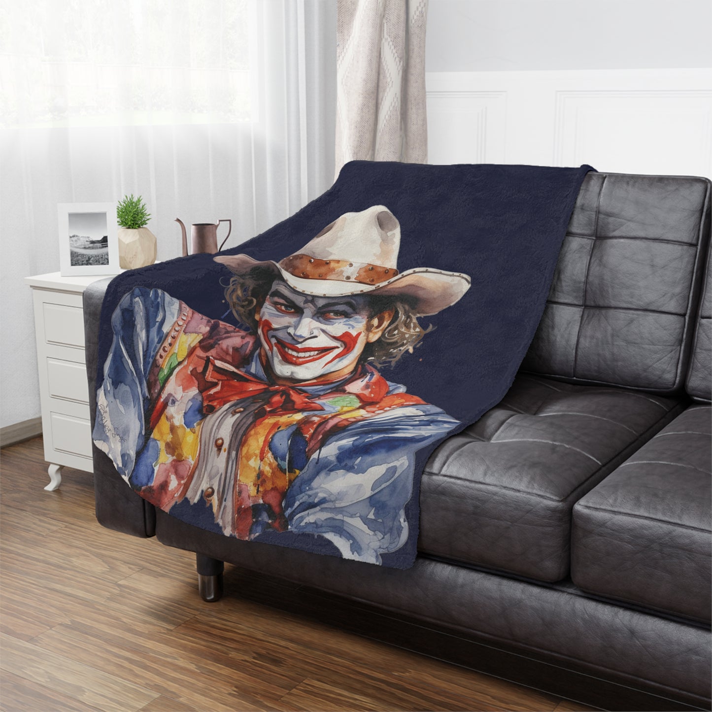 Dark Blue Rodeo Clown Minky Blanket