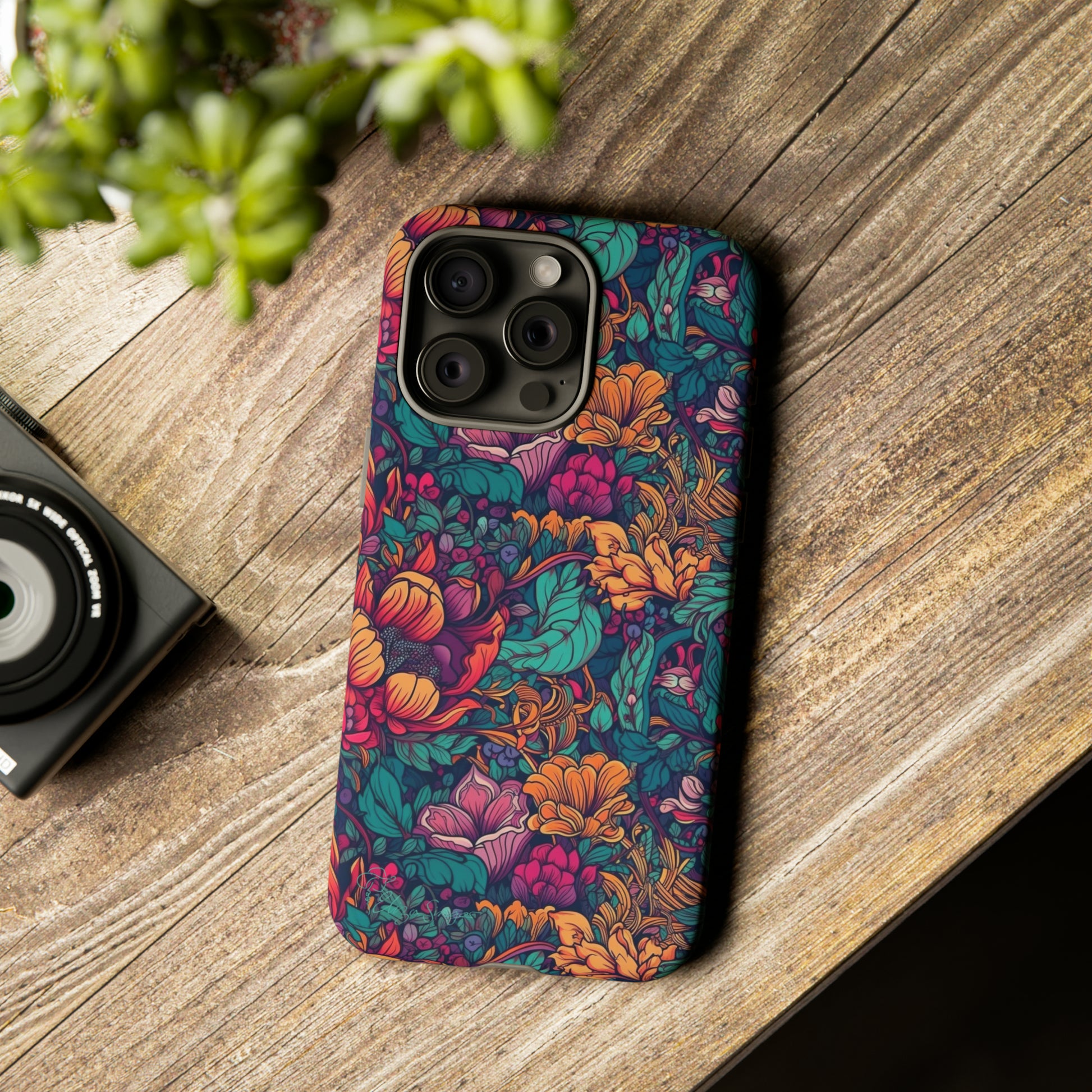 Vibrant Boho Blossoms: iPhone Tough Protective Cover. Featuring a bright abstract floral design, this case adds a touch of Bohemian flair. Compatible with iPhone 15, 14, 13, XS, XR Pro/Max/Mini/P/Plus. Embrace Boho Chic with Style and Durability. #ElizaSinger #PhoneCase #FloralDesign