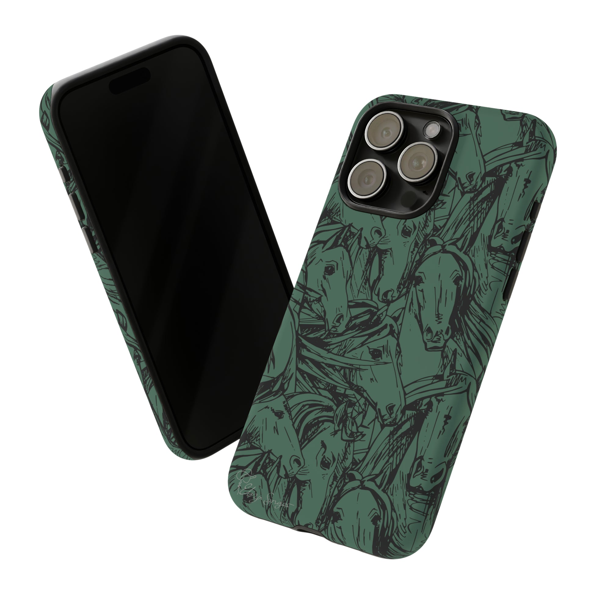 Gallop in Style: Horse Art Western Design iPhone Tough Protective Cover. Featuring a Scribble Horse Drawing, this makes the perfect equestrian gift. Compatible with iPhone 15, 14, 13, XS, XR Pro/Max/Mini/P/Plus. Unleash the Rider in You with Style and Durability. #ElizaSinger #PhoneCase #EquestrianGift