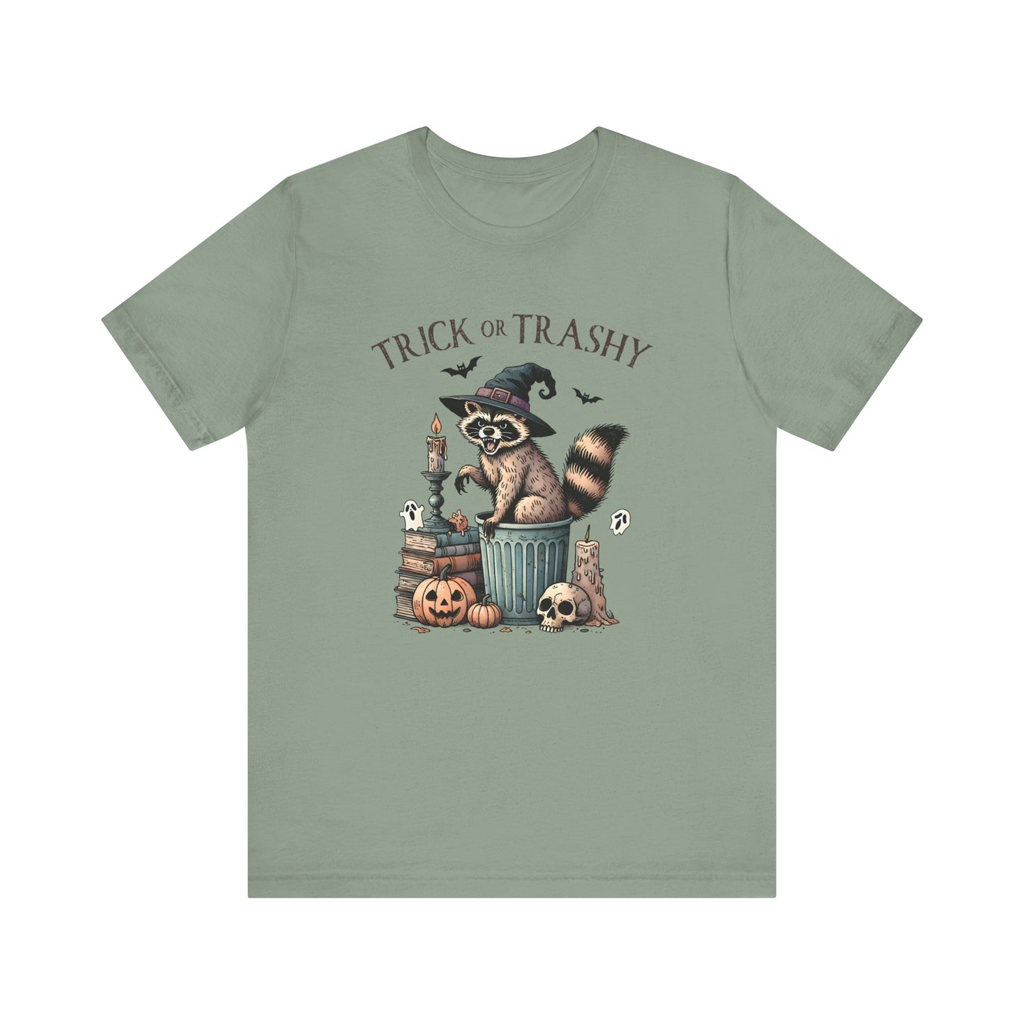 Trick or Trashy: Halloween Bella Canvas T-shirt with Raccoon