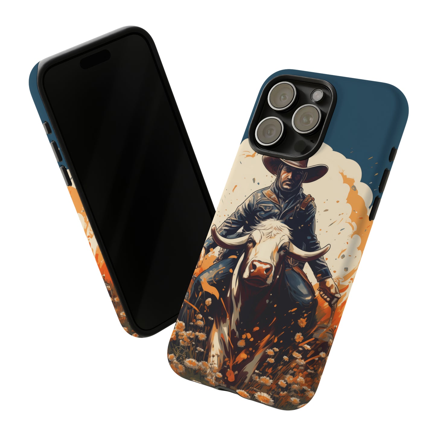 Time-Tested Charm: Immerse yourself in the charm of yesteryear with our Tough Cell Phone Case. Featuring a cowboy on a cow in a field of flowers, this design exudes retro vibes. Experience the perfect blend of vintage style and durable protection. Elevate your phone with a touch of timeless allure. #ElizaSinger #PhoneCase #VintageCharm