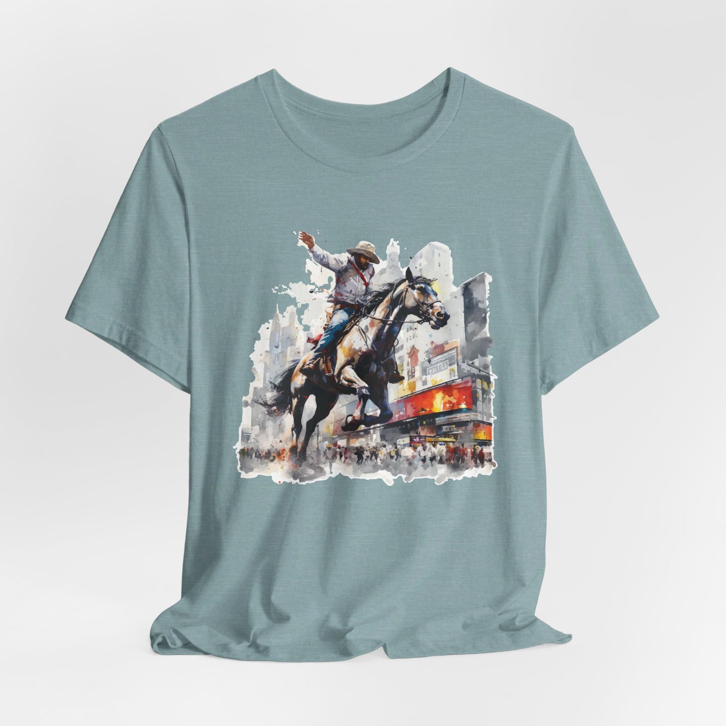 Urban Rodeo: Bella Canvas T-shirt with Cowboy in Times Square