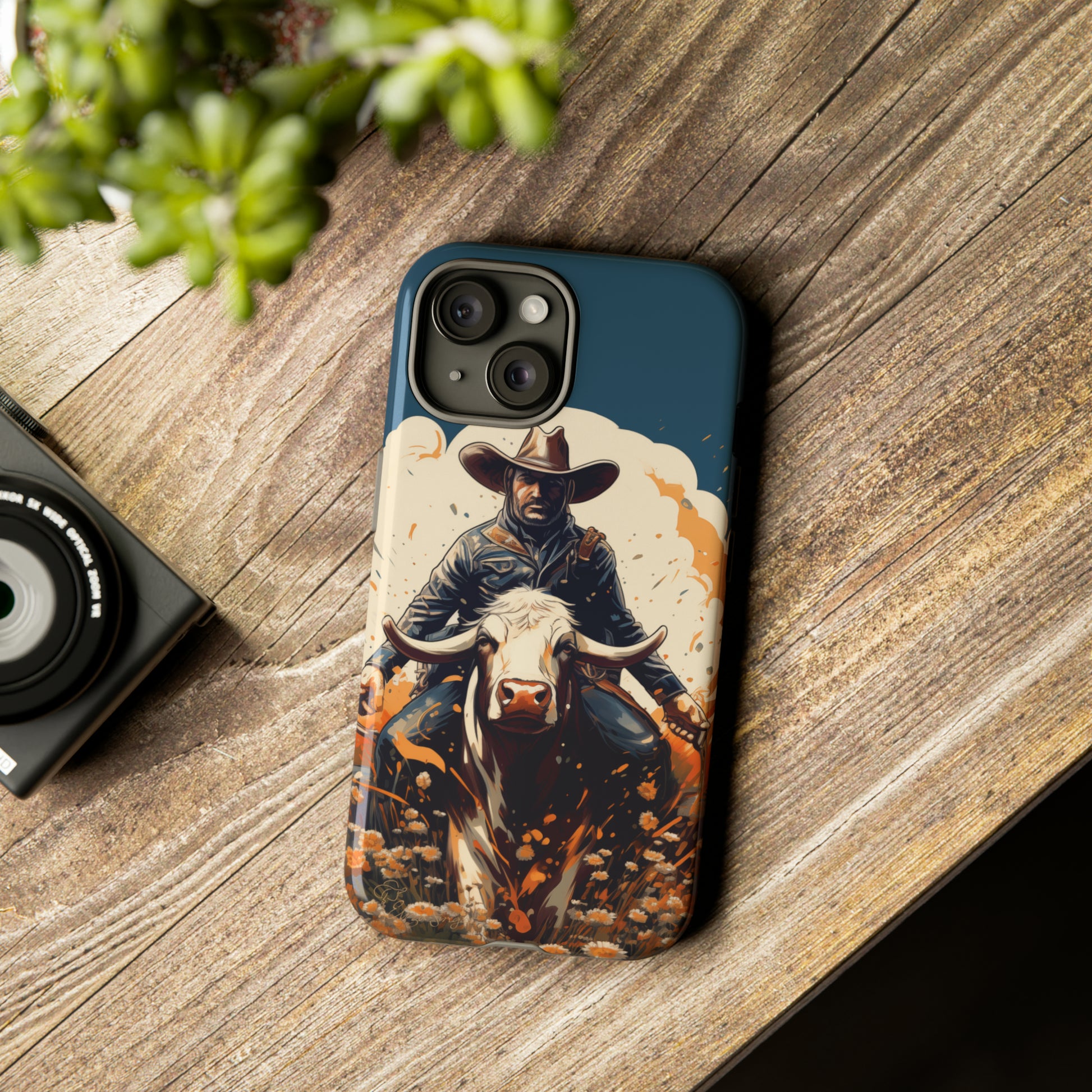 Time-Tested Charm: Immerse yourself in the charm of yesteryear with our Tough Cell Phone Case. Featuring a cowboy on a cow in a field of flowers, this design exudes retro vibes. Experience the perfect blend of vintage style and durable protection. Elevate your phone with a touch of timeless allure. #ElizaSinger #PhoneCase #VintageCharm