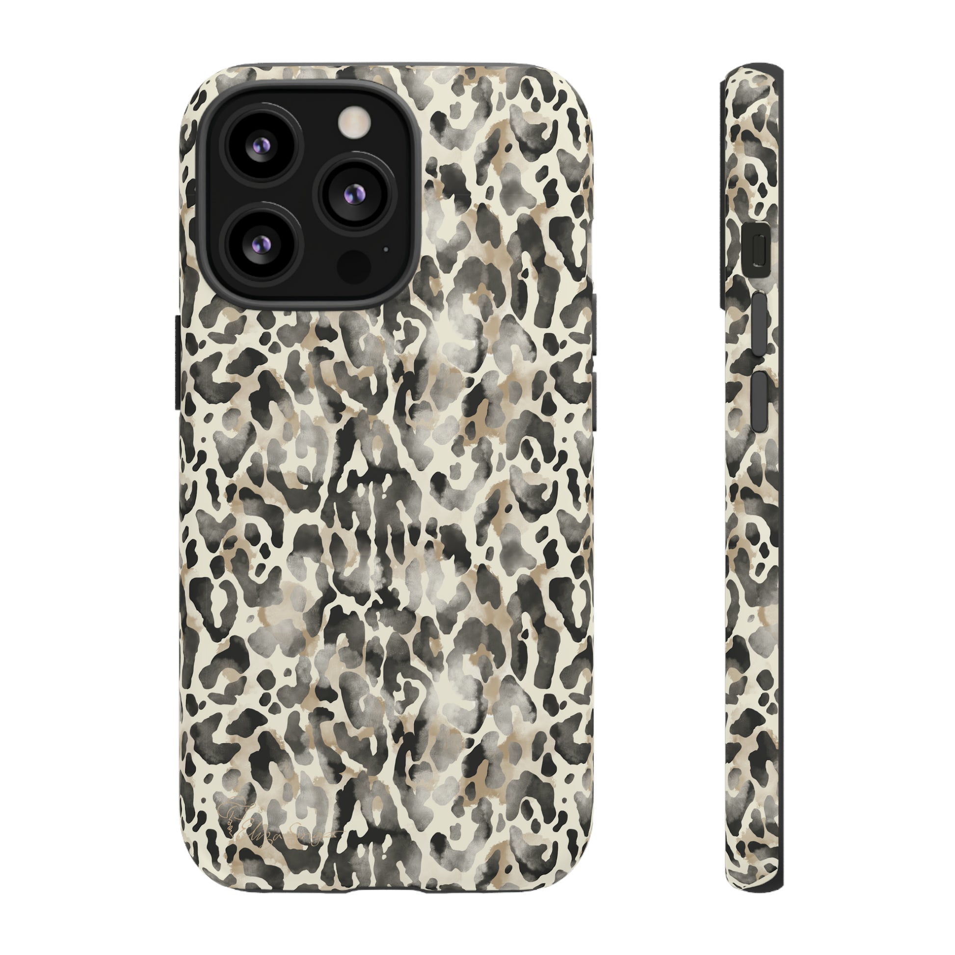 Elevate Your Tech: Abstract Neutral Animal Print iPhone Tough Protective Cover. Leopard-Painted Design in Beige and Black. Compatible with iPhone 15, 14, 13, XS, XR Pro/Max/Mini/P/Plus. Combine Style with Durability. #ElizaSinger #PhoneCase #LeopardPrint 