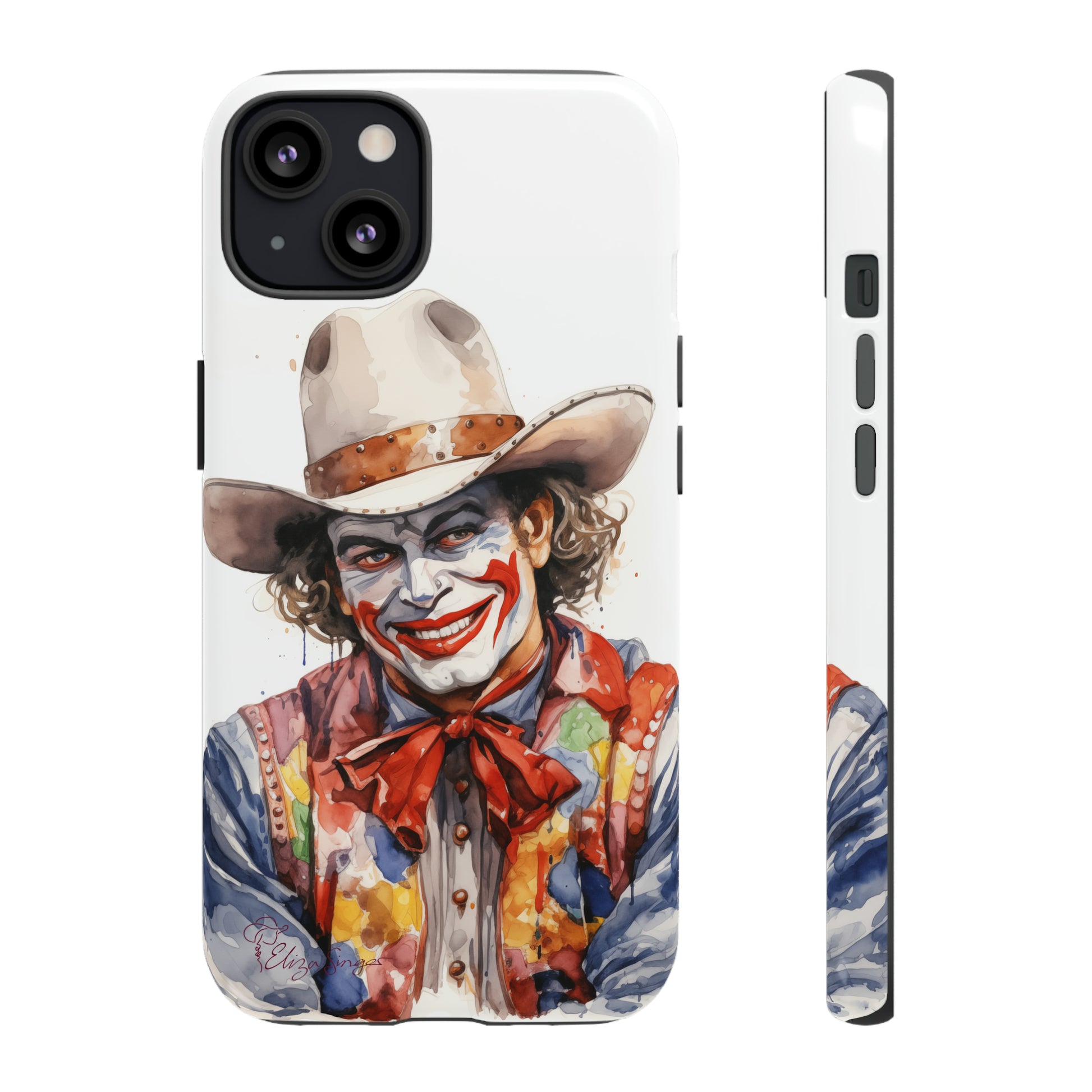 Unveiling our Tough Western Cell Phone Case: Watercolor Rodeo Clown Edition! Immerse yourself in the world of rodeo with this charming watercolor depiction of a rodeo clown on a white background. A perfect blend of style and durability.
