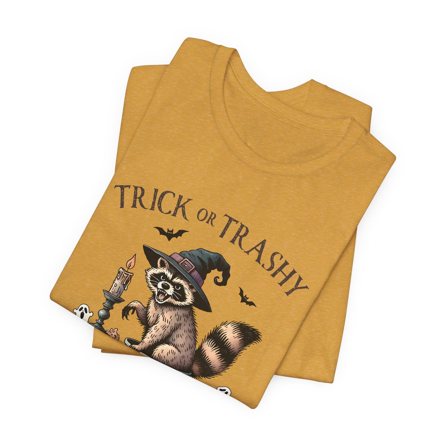 Trick or Trashy: Halloween Bella Canvas T-shirt with Raccoon
