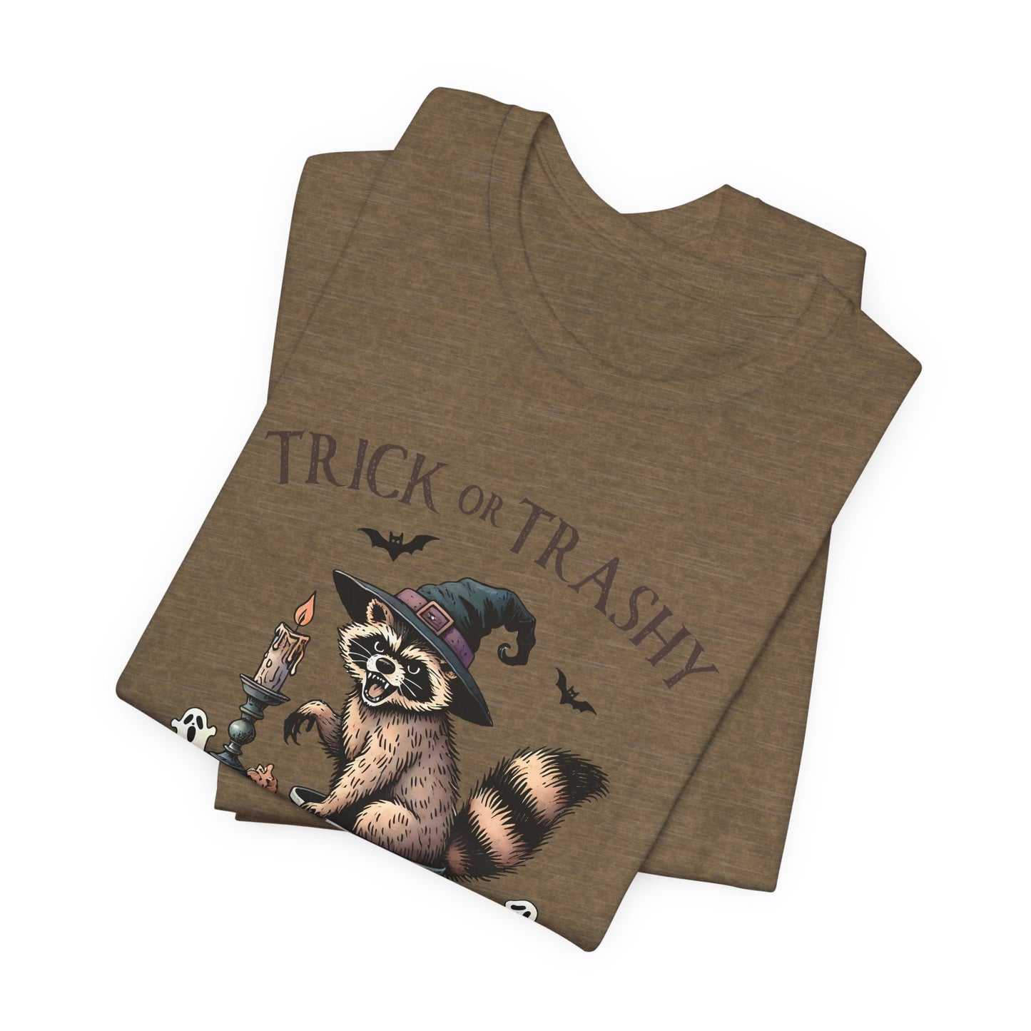 Trick or Trashy: Halloween Bella Canvas T-shirt with Raccoon
