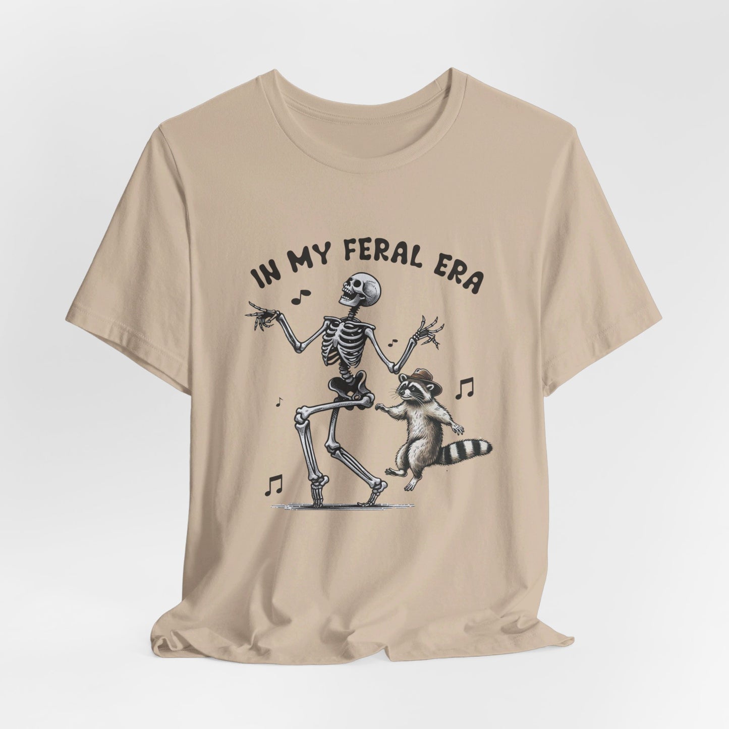 Feral Era: Halloween Bella Canvas T-shirt with Skeleton and Raccoon