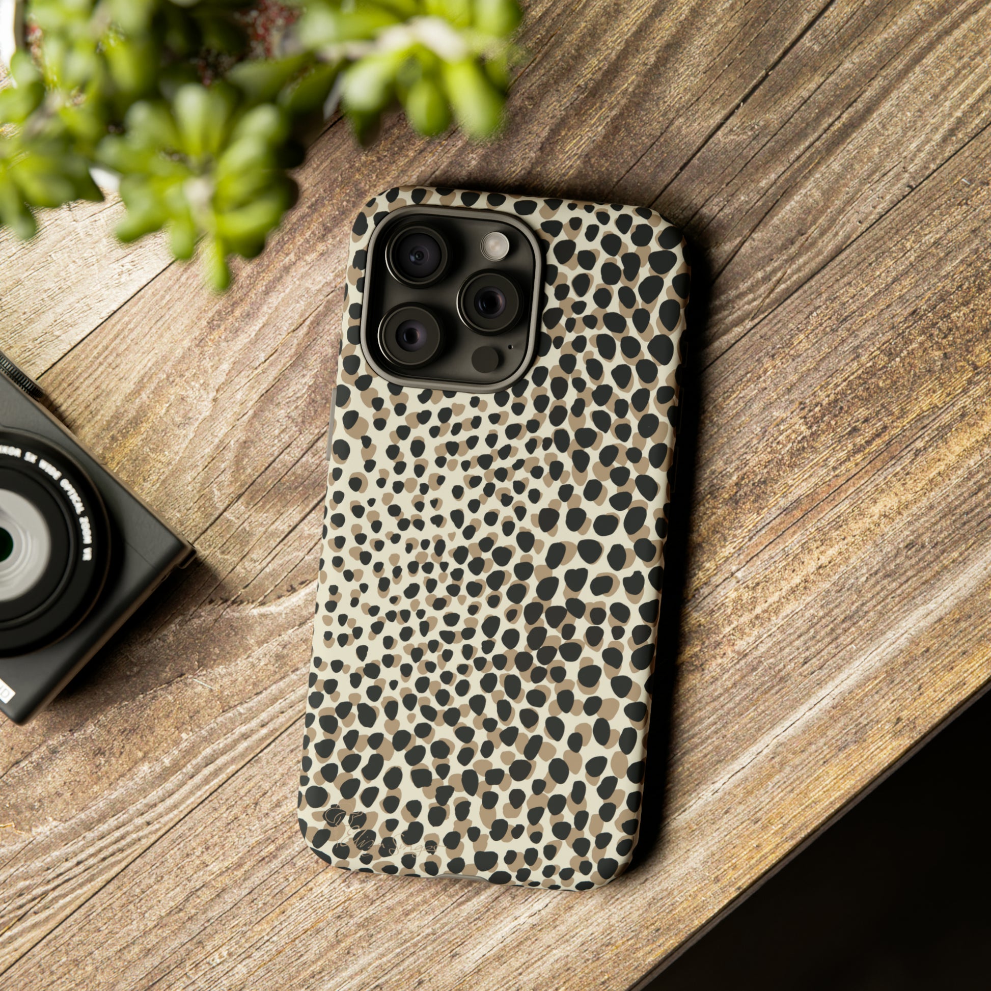 Elevate Your Tech: Abstract Neutral Animal Print iPhone Tough Protective Cover. Leopard-Painted Design in Beige and Black. Compatible with iPhone 15, 14, 13, XS, XR Pro/Max/Mini/P/Plus. Combine Style with Durability. #ElizaSinger #PhoneCase #LeopardPrint 