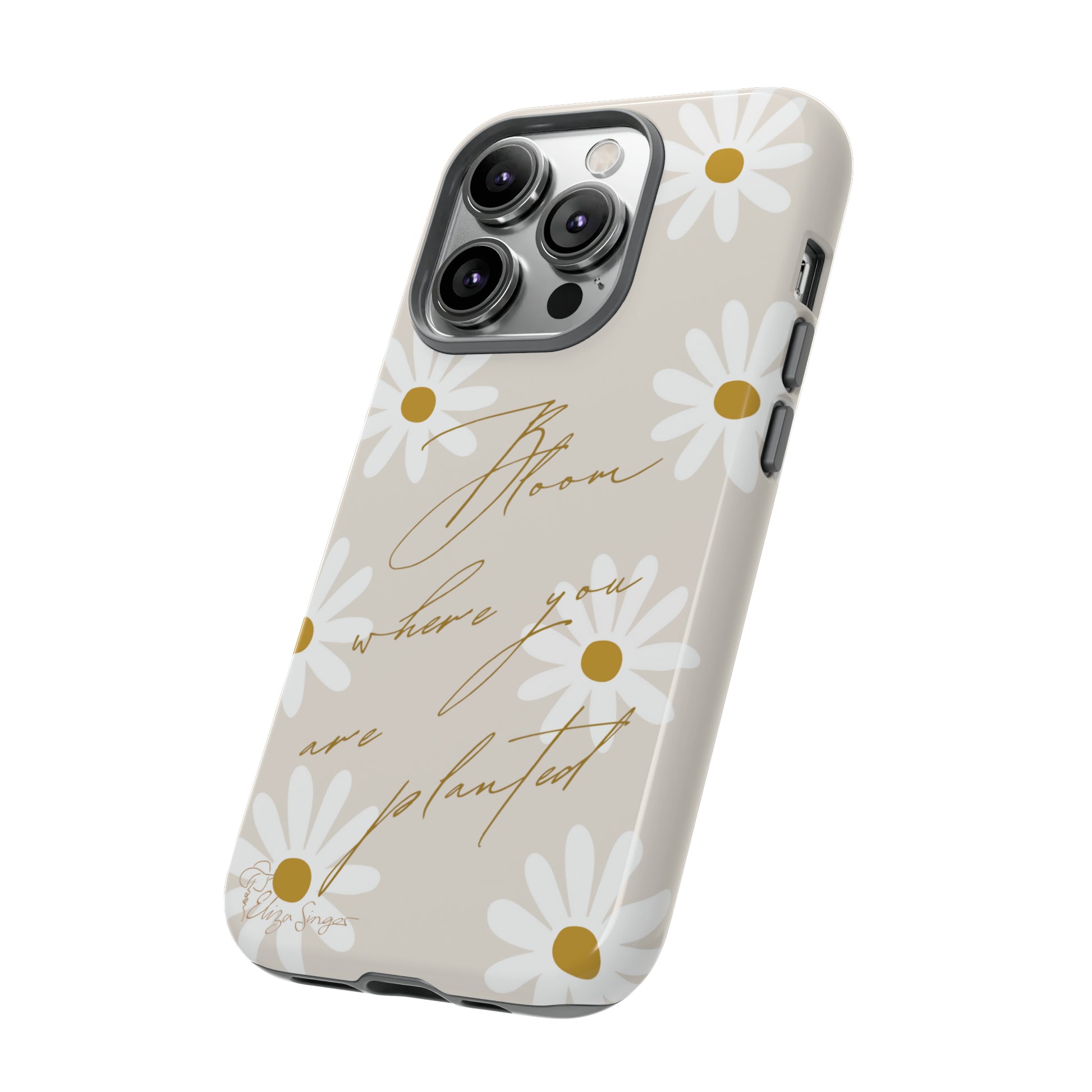 Sunny Boho Blooms: Boho Flower Daisy iPhone Tough Protective Case. A lively fusion of Flowers, Boho, and floral daisies design. Compatible with iPhone 15, 14, 13, XS, XR Pro/Max/Mini/P/Plus. Elevate Your Device with Bohemian Charm and Durability. #ElizaSinger #PhoneCase #FloralDesign