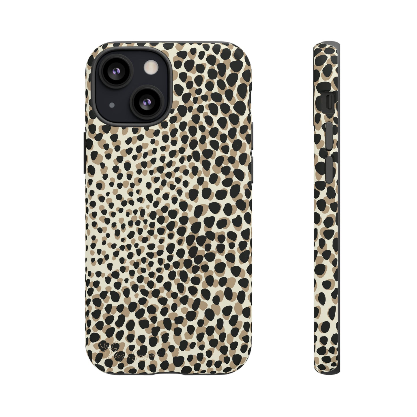 Elevate Your Tech: Abstract Neutral Animal Print iPhone Tough Protective Cover. Leopard-Painted Design in Beige and Black. Compatible with iPhone 15, 14, 13, XS, XR Pro/Max/Mini/P/Plus. Combine Style with Durability. #ElizaSinger #PhoneCase #LeopardPrint 
