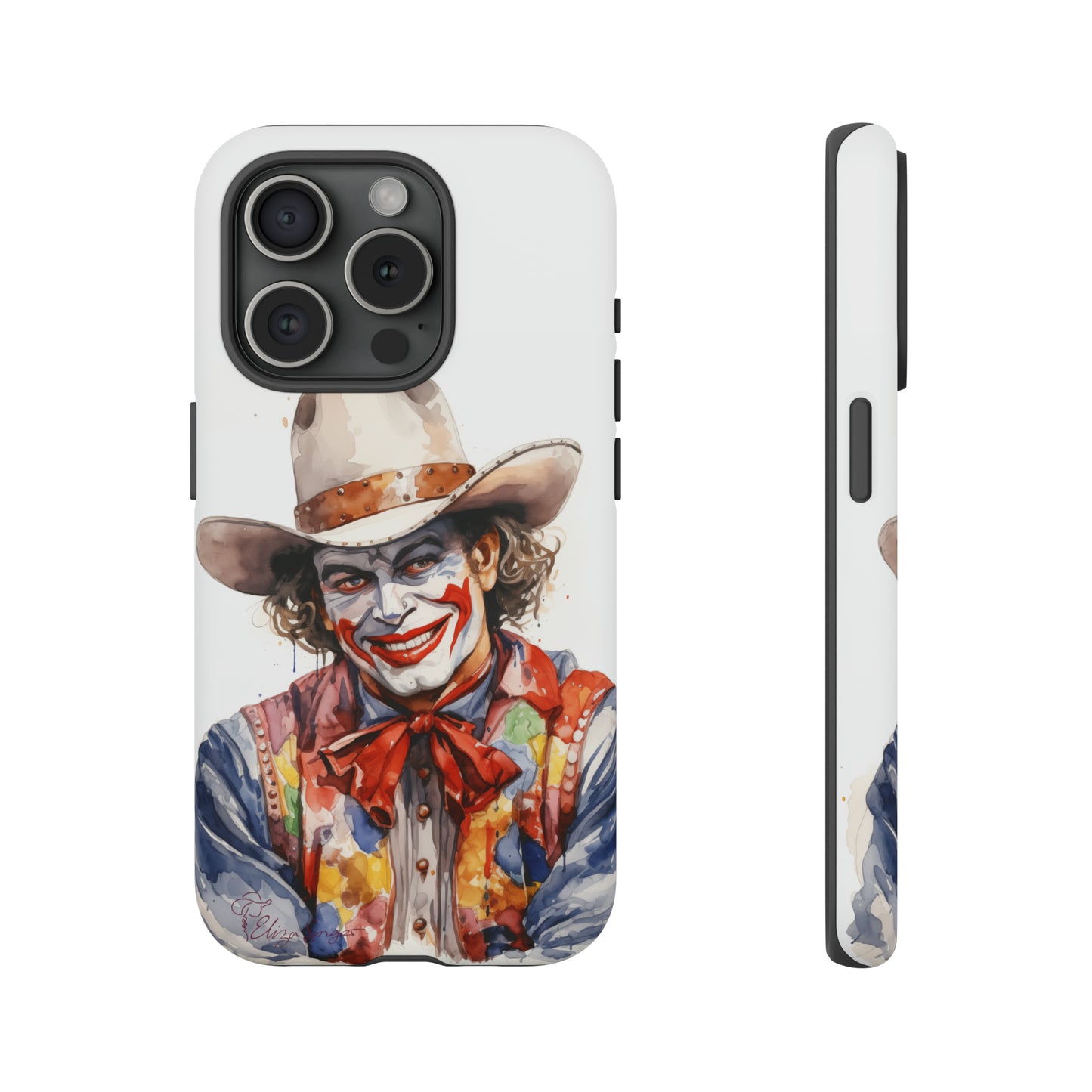 Unveiling our Tough Western Cell Phone Case: Watercolor Rodeo Clown Edition! Immerse yourself in the world of rodeo with this charming watercolor depiction of a rodeo clown on a white background. A perfect blend of style and durability.