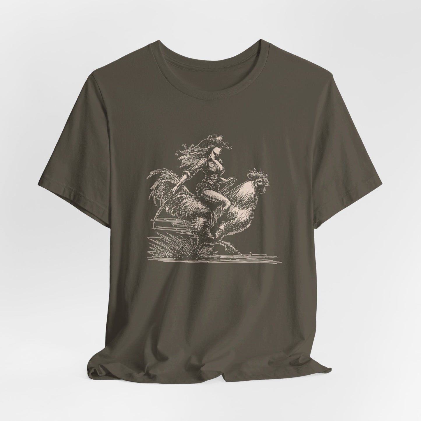 Scribble Style: Bella Canvas T-shirt with Cowgirl on Rooster
