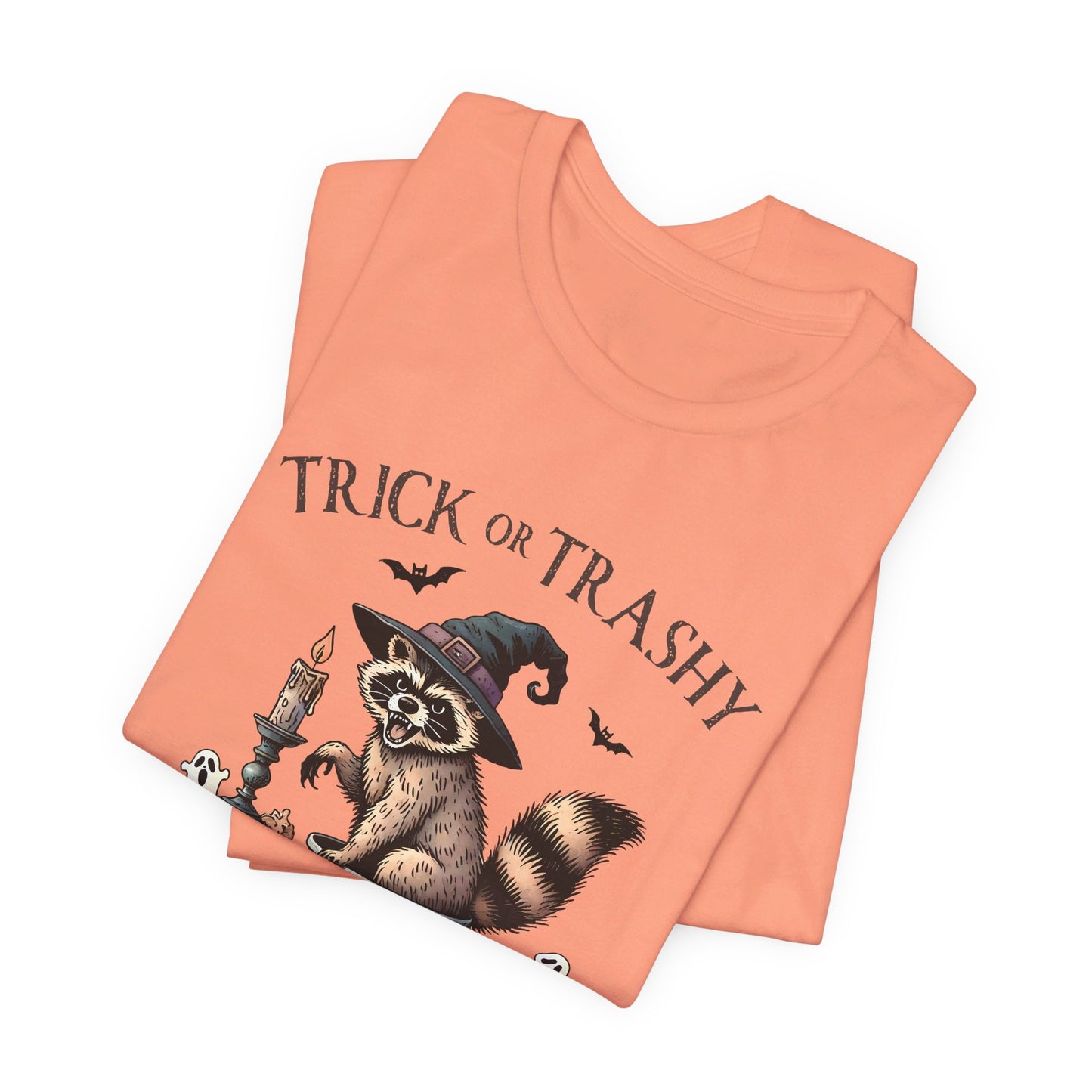 Trick or Trashy: Halloween Bella Canvas T-shirt with Raccoon