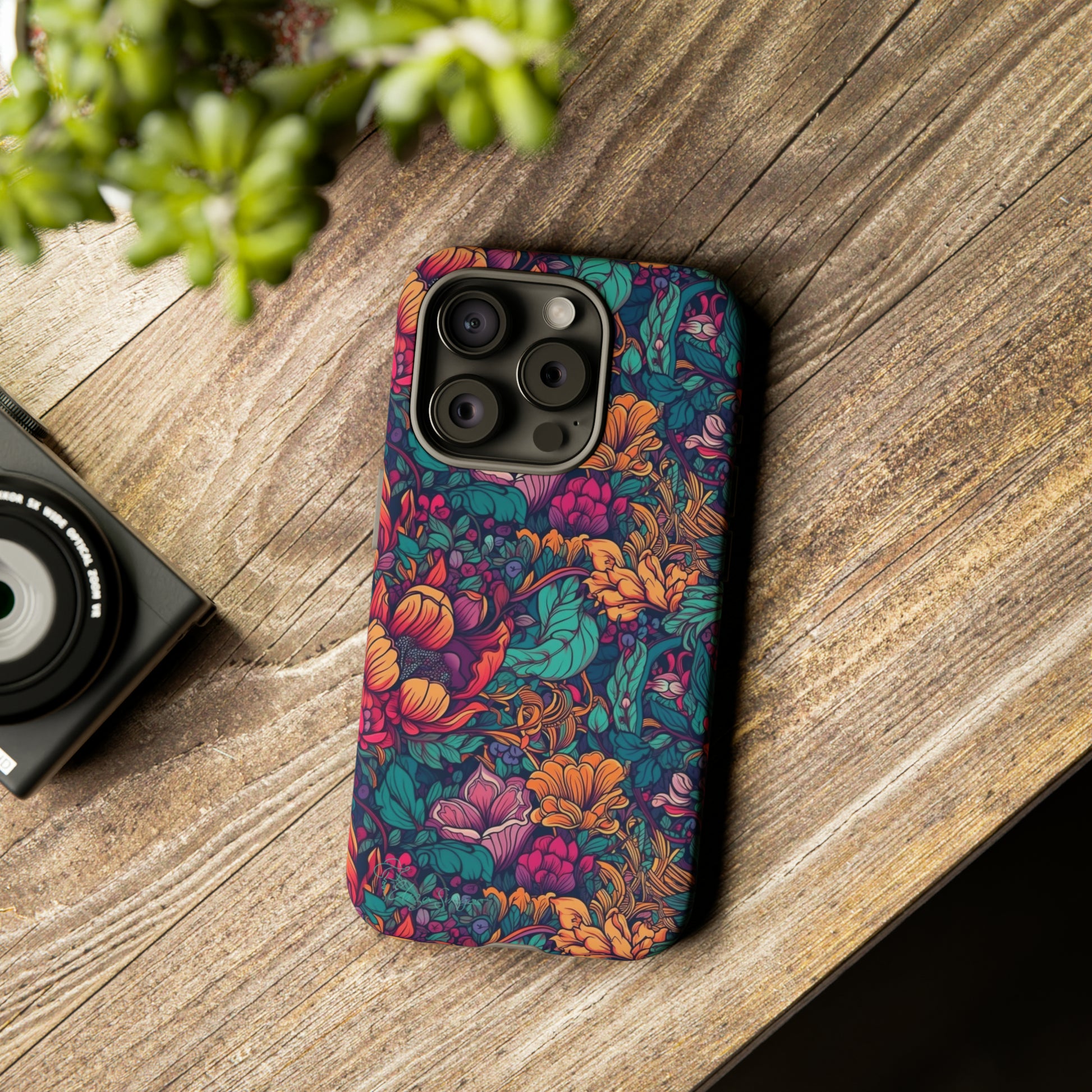 Vibrant Boho Blossoms: iPhone Tough Protective Cover. Featuring a bright abstract floral design, this case adds a touch of Bohemian flair. Compatible with iPhone 15, 14, 13, XS, XR Pro/Max/Mini/P/Plus. Embrace Boho Chic with Style and Durability. #ElizaSinger #PhoneCase #FloralDesign