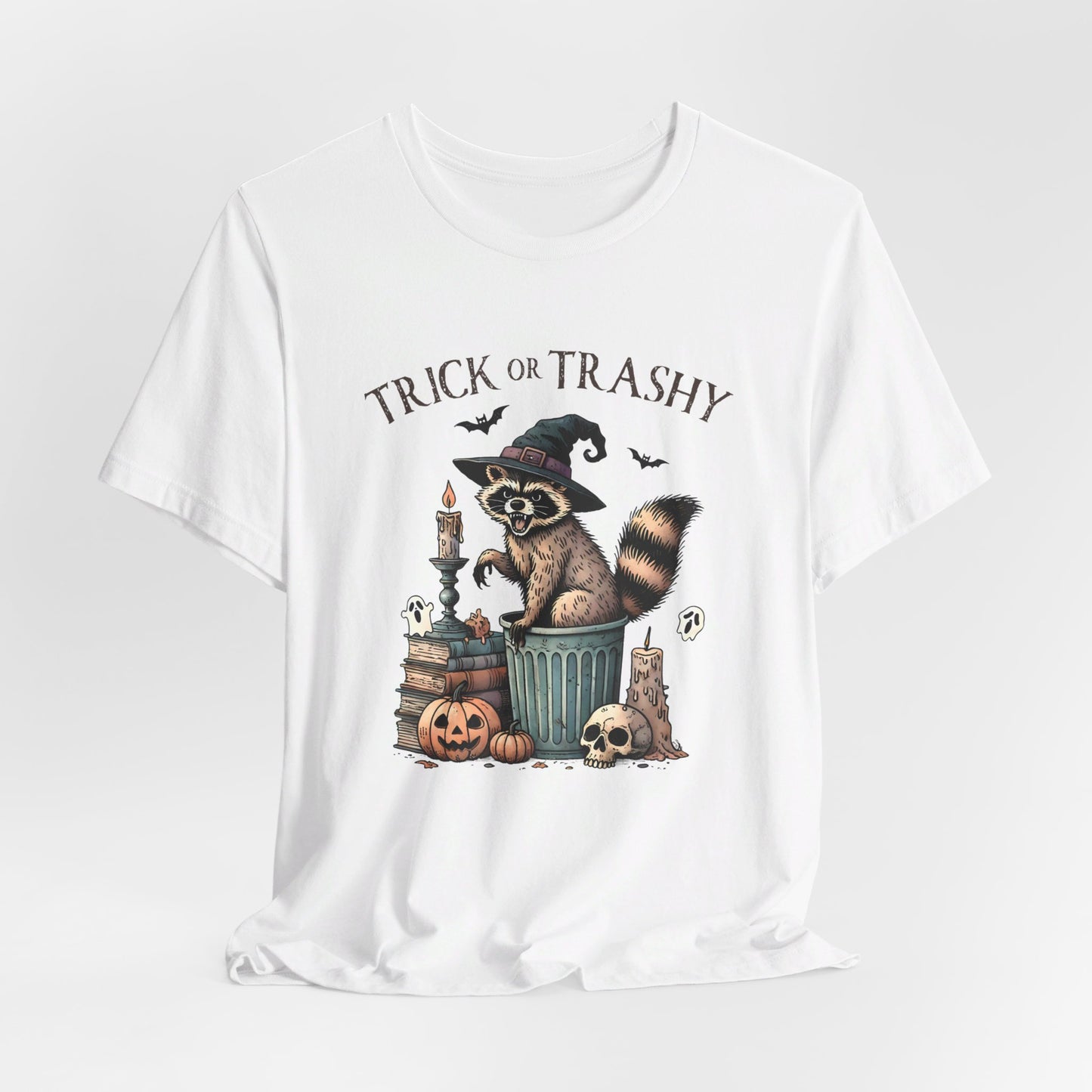 Trick or Trashy: Halloween Bella Canvas T-shirt with Raccoon