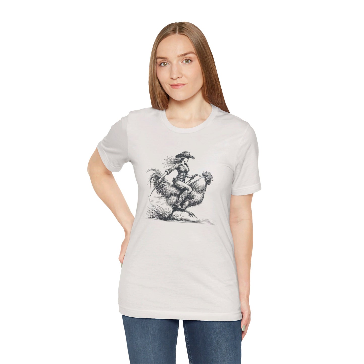Scribble Style: Bella Canvas T-shirt with Cowgirl on Rooster