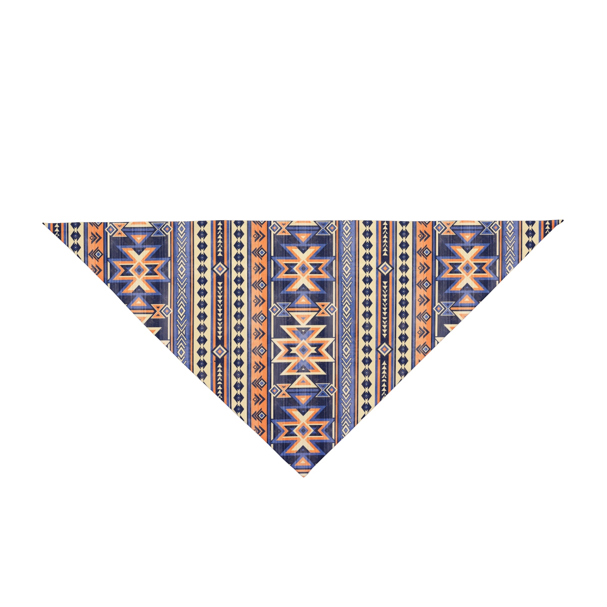 Explore the vast Western horizon with our Western Skyline Dog Bandana/Wild Rag. The navy and light orange Aztec design captures the essence of the West, bringing a touch of adventure to your dog's style. Crafted from soft-spun polyester, this wild rag ensures comfort and style. Make a statement on every outing with this exclusive design, available only at Eliza Singer.