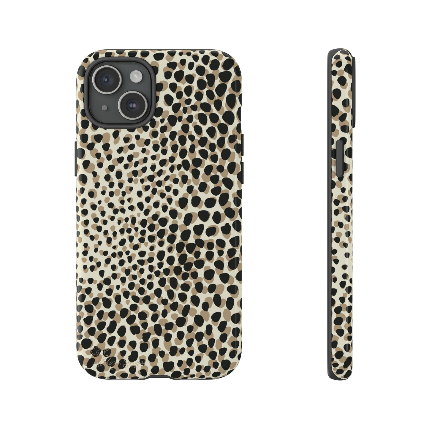 Elevate Your Tech: Abstract Neutral Animal Print iPhone Tough Protective Cover. Leopard-Painted Design in Beige and Black. Compatible with iPhone 15, 14, 13, XS, XR Pro/Max/Mini/P/Plus. Combine Style with Durability. #ElizaSinger #PhoneCase #LeopardPrint 