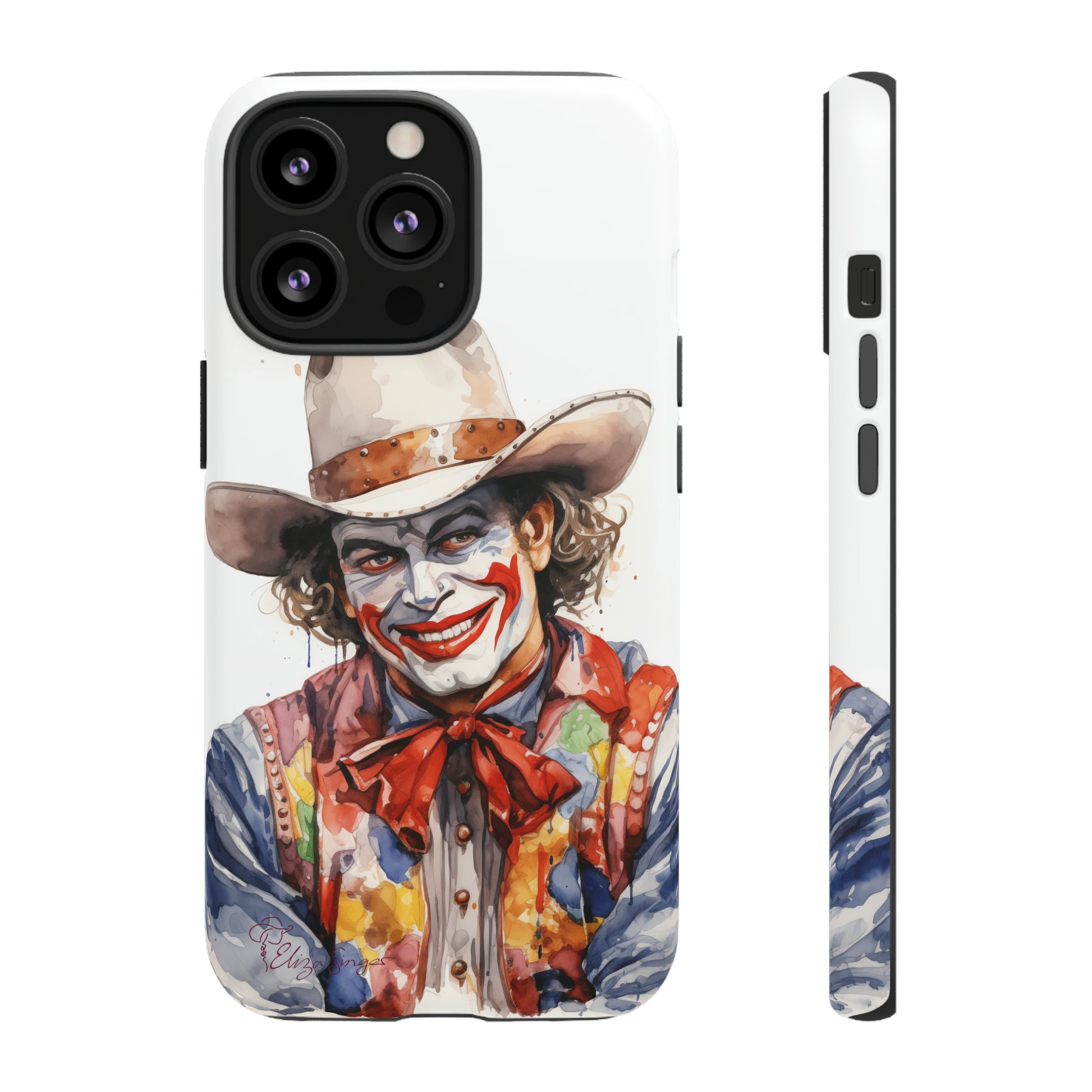 Unveiling our Tough Western Cell Phone Case: Watercolor Rodeo Clown Edition! Immerse yourself in the world of rodeo with this charming watercolor depiction of a rodeo clown on a white background. A perfect blend of style and durability.