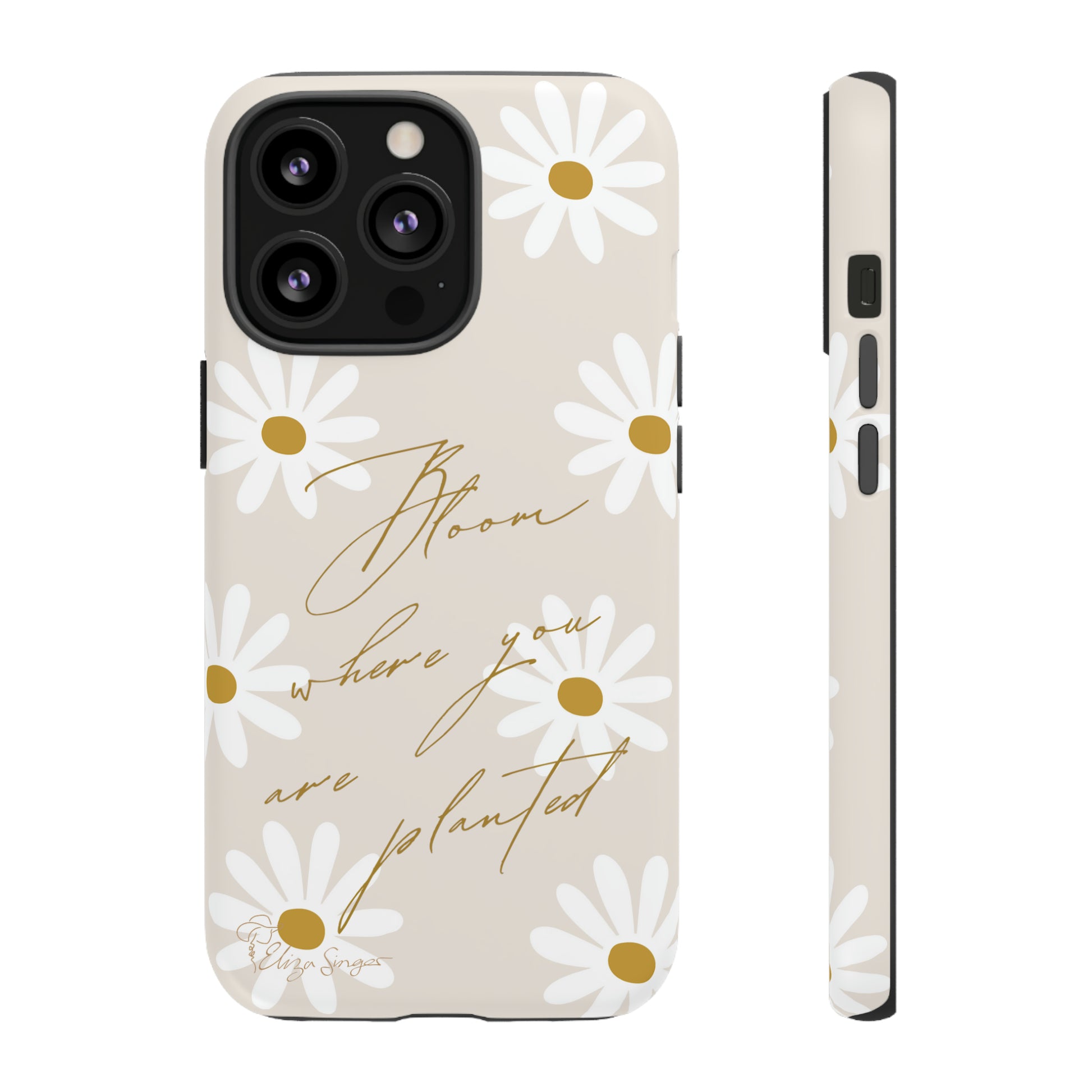 Sunny Boho Blooms: Boho Flower Daisy iPhone Tough Protective Case. A lively fusion of Flowers, Boho, and floral daisies design. Compatible with iPhone 15, 14, 13, XS, XR Pro/Max/Mini/P/Plus. Elevate Your Device with Bohemian Charm and Durability. #ElizaSinger #PhoneCase #FloralDesign