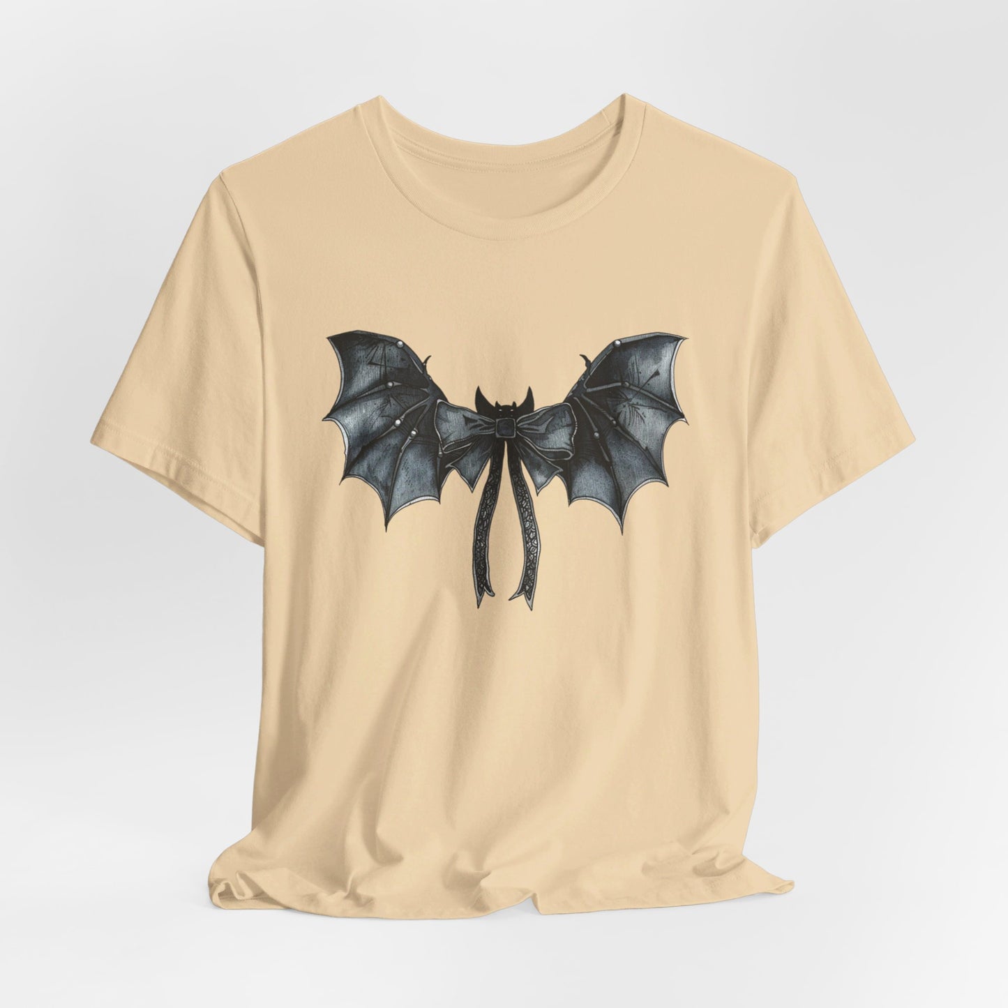 Subtle Spooks: Halloween Bella Canvas T-shirt with Minimalistic Bat Wing Design