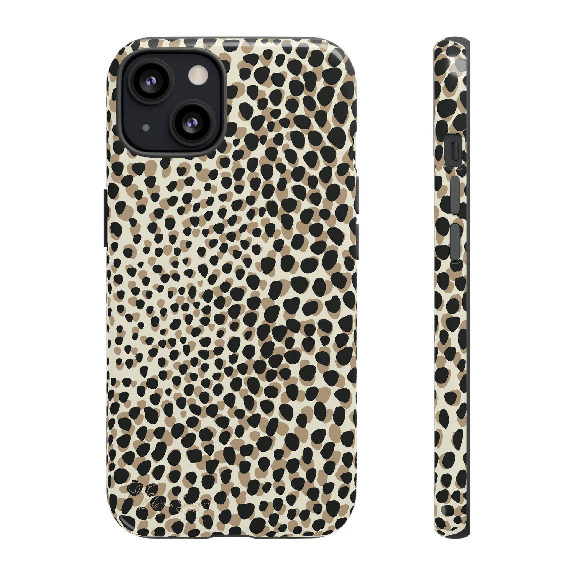 Elevate Your Tech: Abstract Neutral Animal Print iPhone Tough Protective Cover. Leopard-Painted Design in Beige and Black. Compatible with iPhone 15, 14, 13, XS, XR Pro/Max/Mini/P/Plus. Combine Style with Durability. #ElizaSinger #PhoneCase #LeopardPrint 