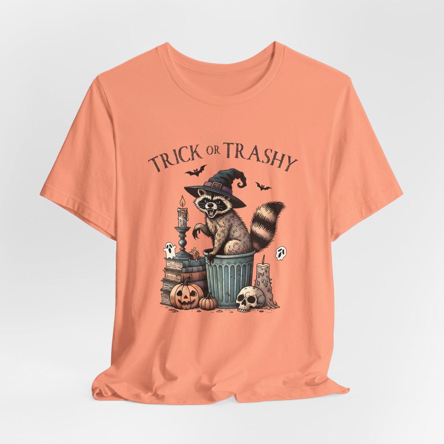 Trick or Trashy: Halloween Bella Canvas T-shirt with Raccoon