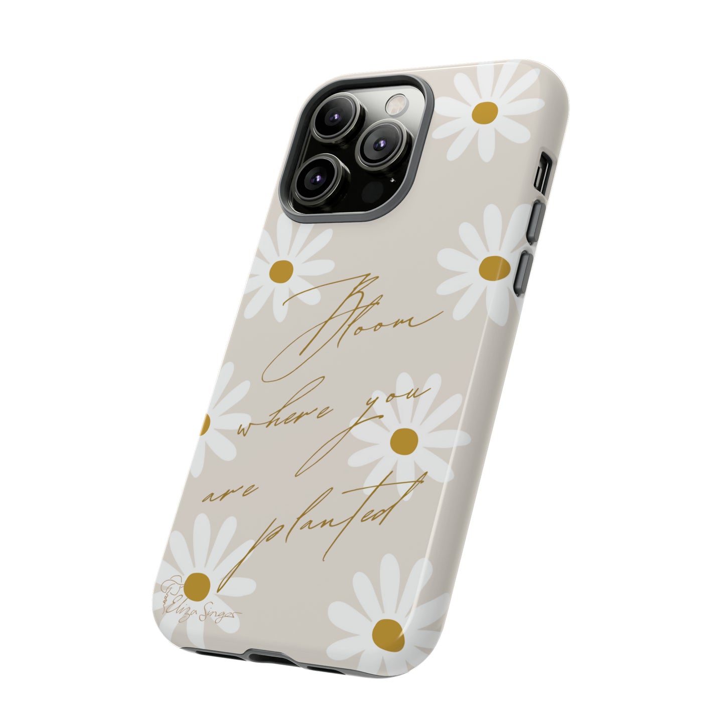 Sunny Boho Blooms: Boho Flower Daisy iPhone Tough Protective Case. A lively fusion of Flowers, Boho, and floral daisies design. Compatible with iPhone 15, 14, 13, XS, XR Pro/Max/Mini/P/Plus. Elevate Your Device with Bohemian Charm and Durability. #ElizaSinger #PhoneCase #FloralDesign