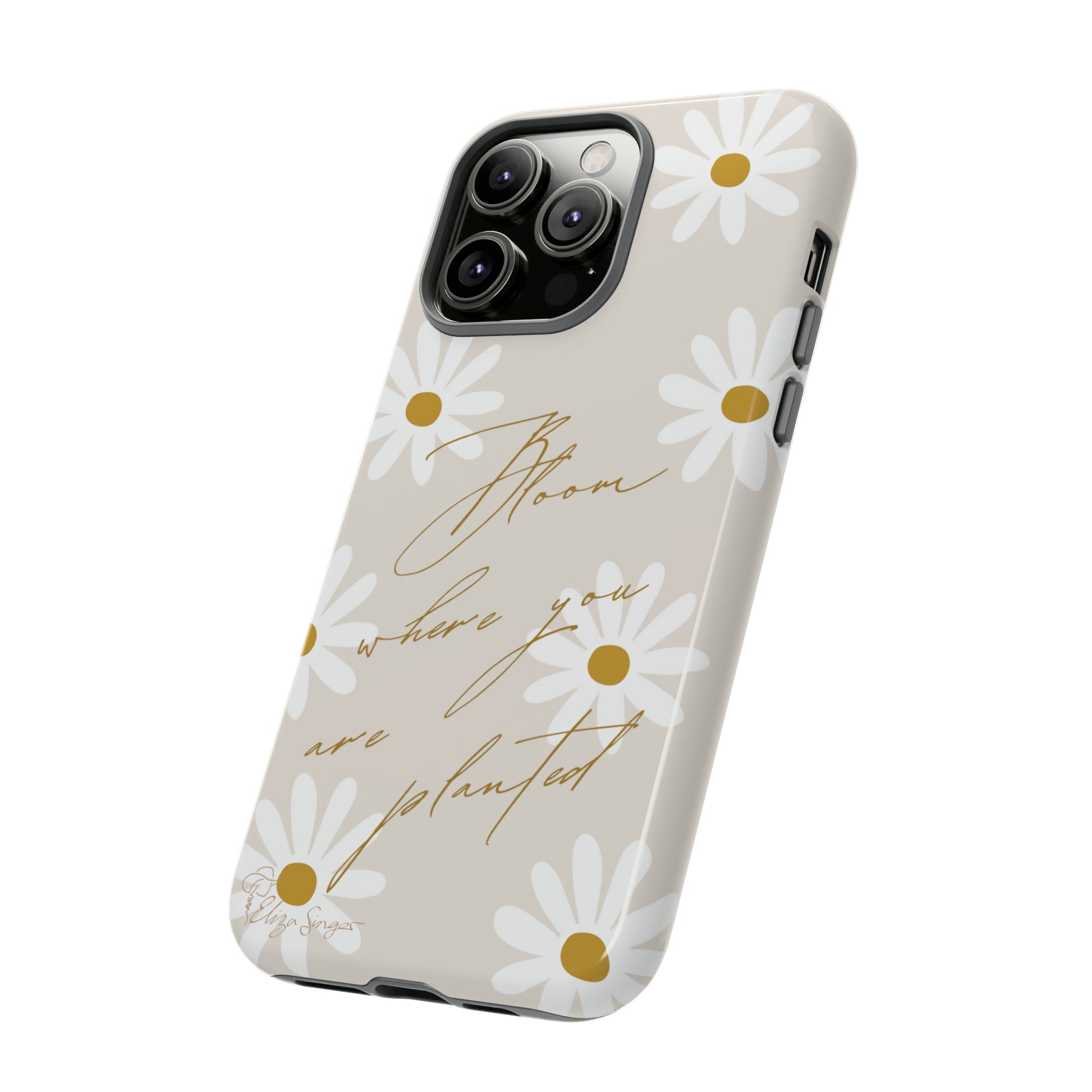 Sunny Boho Blooms: Boho Flower Daisy iPhone Tough Protective Case. A lively fusion of Flowers, Boho, and floral daisies design. Compatible with iPhone 15, 14, 13, XS, XR Pro/Max/Mini/P/Plus. Elevate Your Device with Bohemian Charm and Durability. #ElizaSinger #PhoneCase #FloralDesign