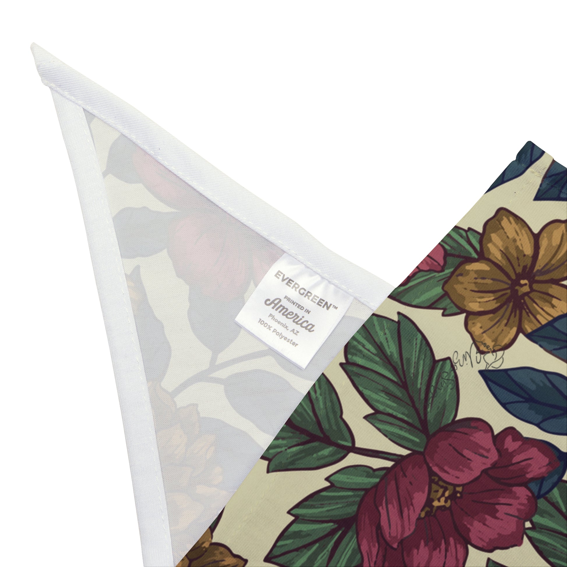 Transport your pup to a bygone era with our Vintage Charm Dog Bandana/Wild Rag. The vintage floral pattern on a mustard, burgundy, sand background with navy elements exudes timeless elegance. Crafted from soft-spun polyester, this wild rag ensures comfort and style. Elevate your dog's look with this exclusive design, available only at Eliza Singer. 