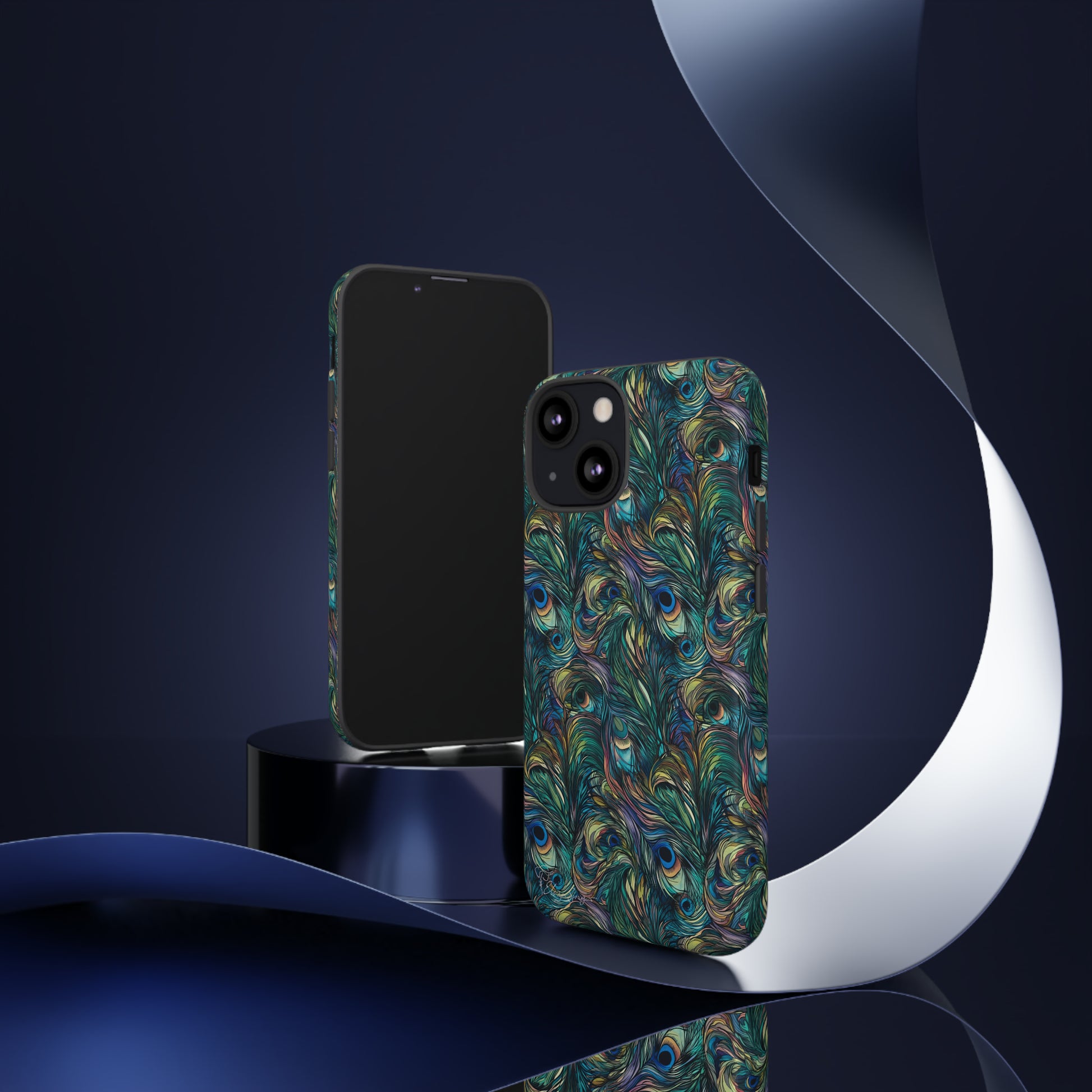 Feathered Elegance: Boho Feather Peacock Vibrant Art iPhone Tough Protective Cover. Adorned with Turquoise Feathers, compatible with iPhone 15, 14, 13, XS, XR Pro/Max/Mini/P/Plus. Embrace Bohemian Vibes with Style and Durability. #ElizaSinger #PhoneCase #BohoFeathers