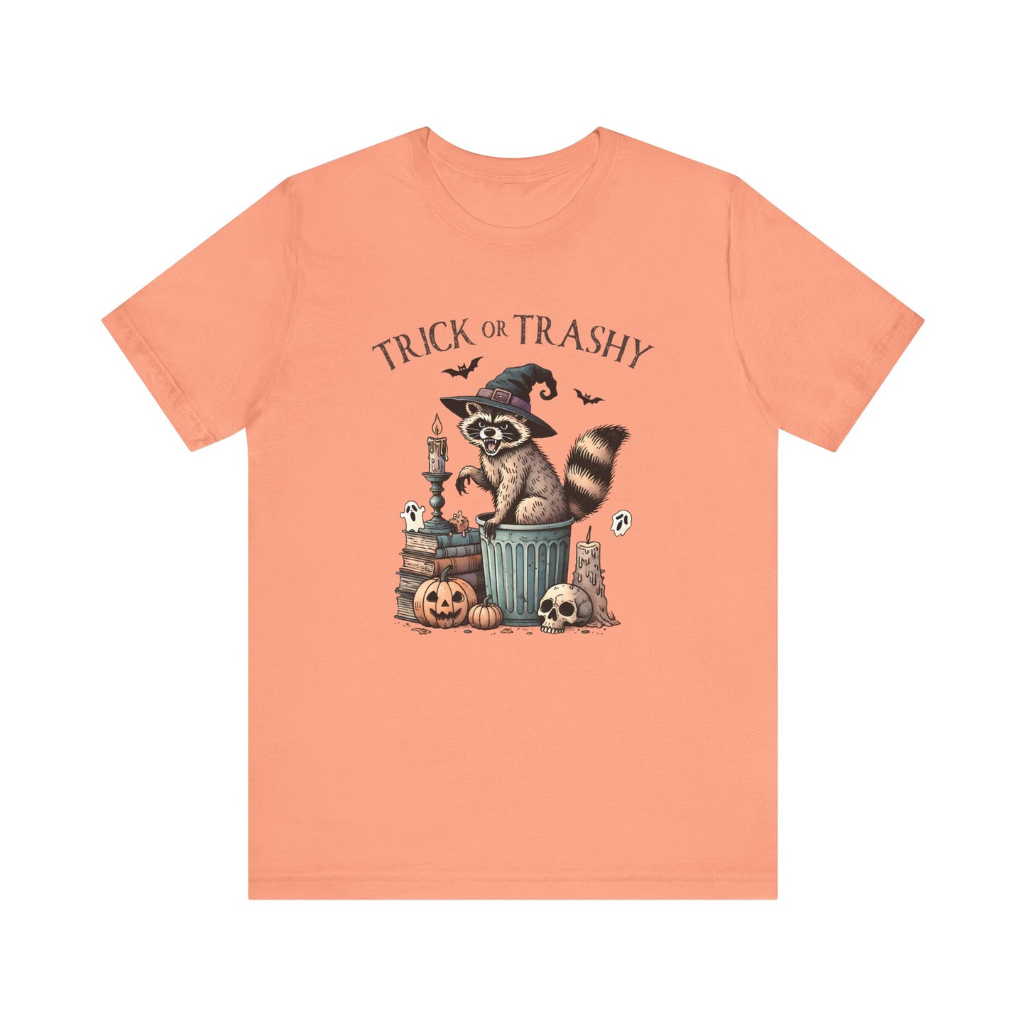 Trick or Trashy: Halloween Bella Canvas T-shirt with Raccoon