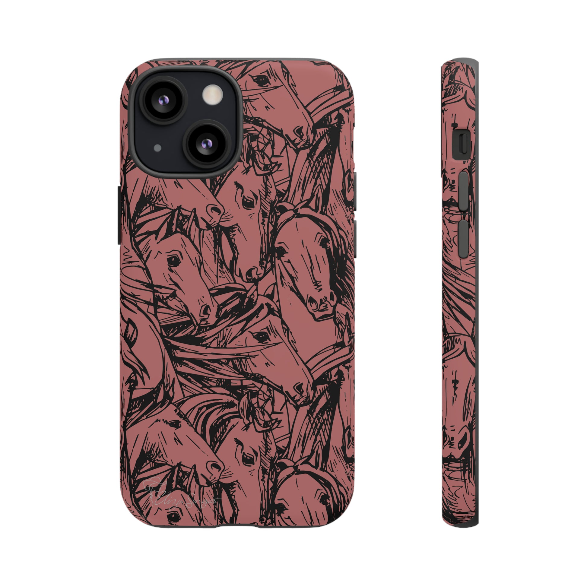 Gallop in Style: Horse Art Western Design iPhone Tough Protective Cover. Featuring a Scribble Horse Drawing, compatible with iPhone 15, 14, 13, 12, 11, XS, XR Pro/Max/Mini/P/Plus. Unleash the Rider in You with Style and Durability. #ElizaSinger #PhoneCase #WesternArt