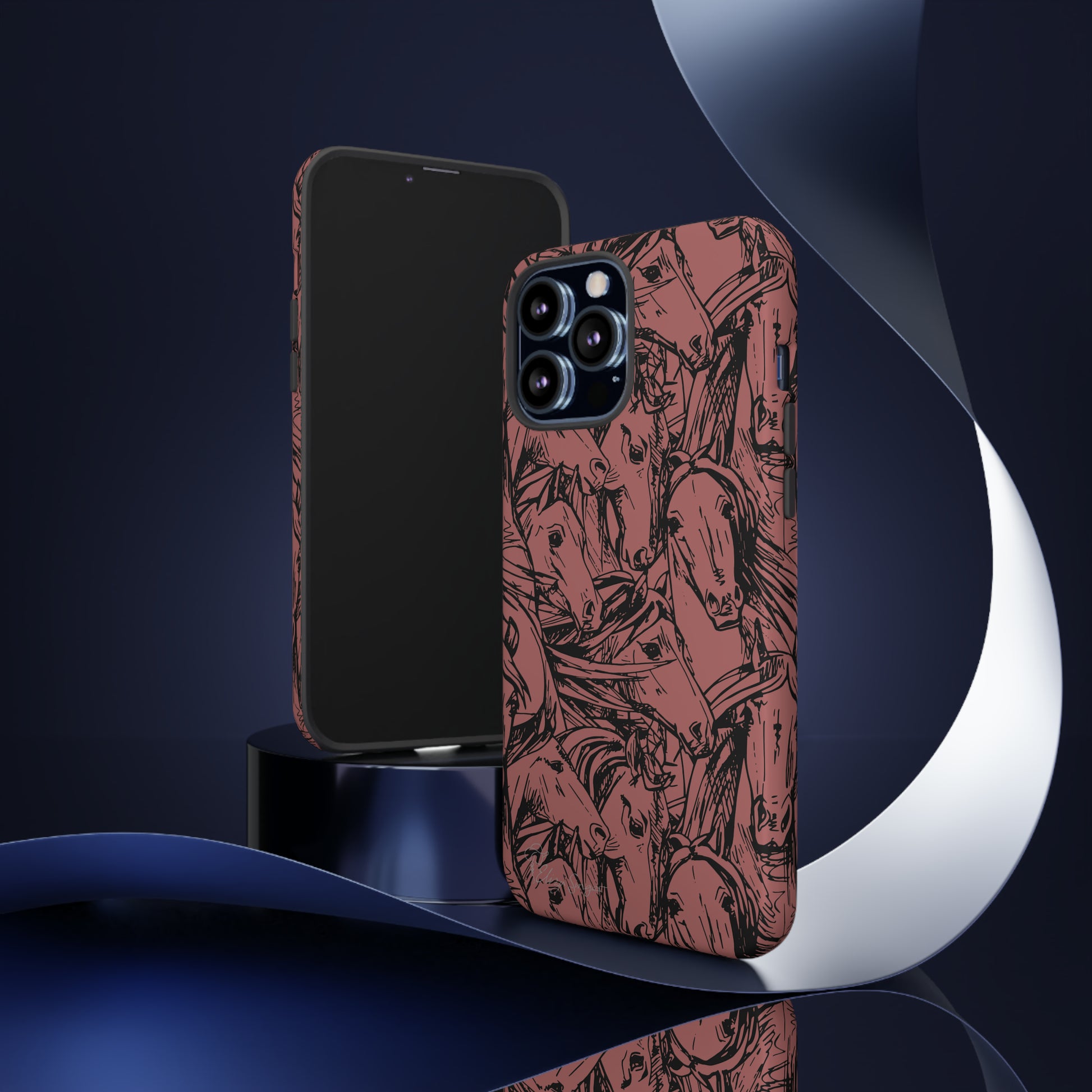 Gallop in Style: Horse Art Western Design iPhone Tough Protective Cover. Featuring a Scribble Horse Drawing, compatible with iPhone 15, 14, 13, 12, 11, XS, XR Pro/Max/Mini/P/Plus. Unleash the Rider in You with Style and Durability. #ElizaSinger #PhoneCase #WesternArt