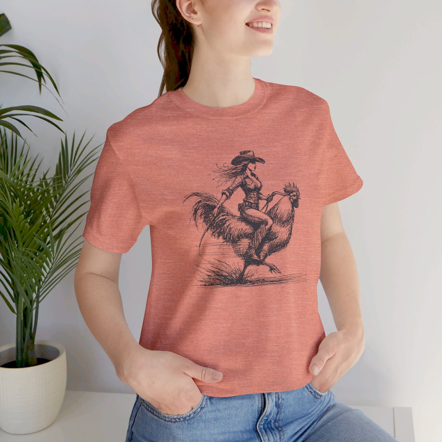 Scribble Style: Bella Canvas T-shirt with Cowgirl on Rooster