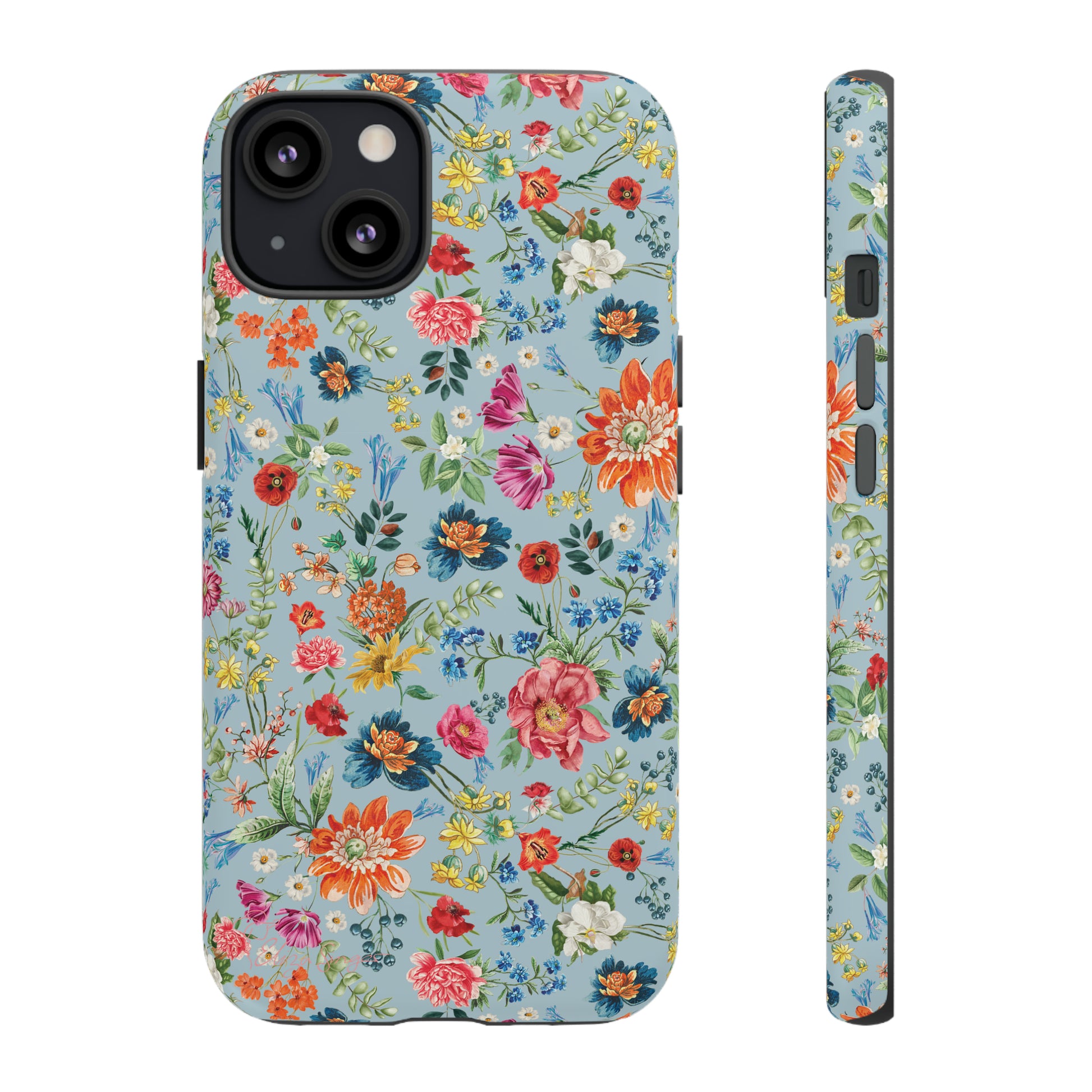 Blossom in Color: Wildflower Floral Colorful Design iPhone Tough Protective Cover. Vibrant flowers in Turquoise and Pink, compatible with iPhone 15, 14, 13, XS, XR Pro/Max/Mini/P/Plus. Embrace Nature's Palette with Style and Durability. #ElizaSinger #PhoneCase #FloralDesign