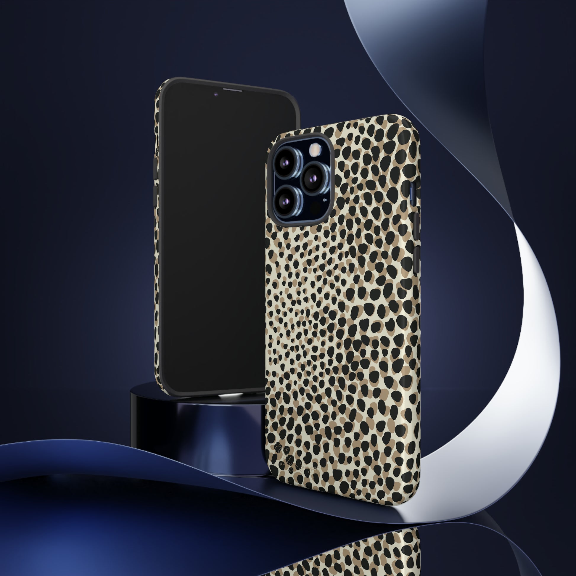 Elevate Your Tech: Abstract Neutral Animal Print iPhone Tough Protective Cover. Leopard-Painted Design in Beige and Black. Compatible with iPhone 15, 14, 13, XS, XR Pro/Max/Mini/P/Plus. Combine Style with Durability. #ElizaSinger #PhoneCase #LeopardPrint 