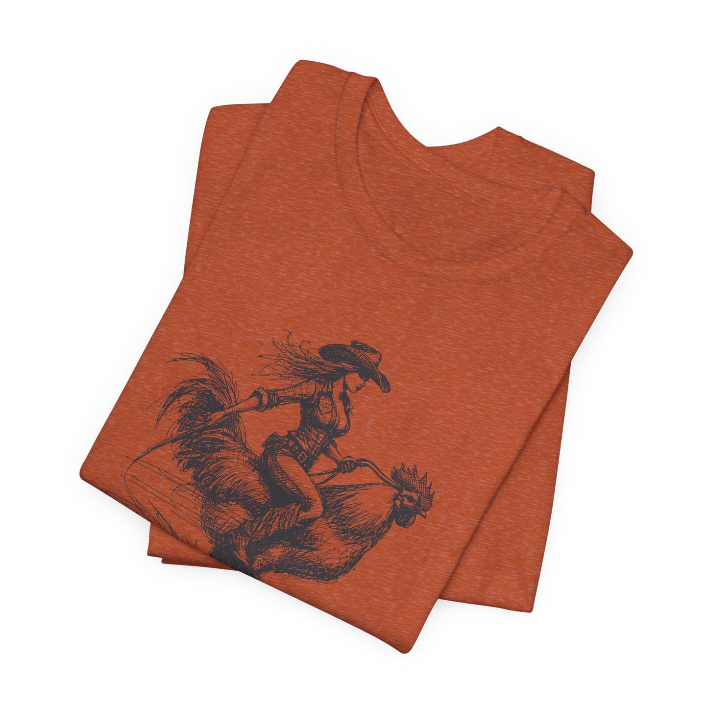 Scribble Style: Bella Canvas T-shirt with Cowgirl on Rooster