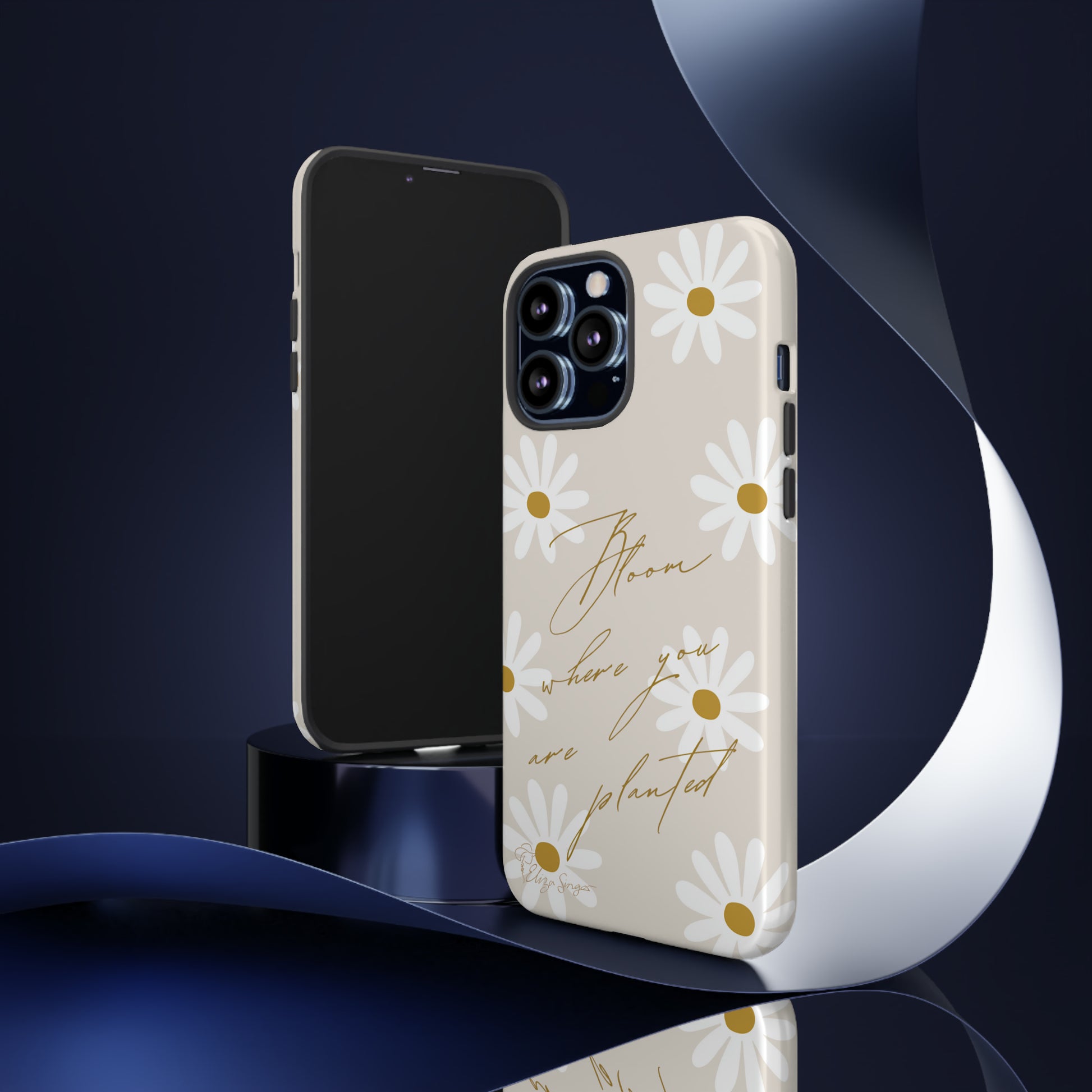 Sunny Boho Blooms: Boho Flower Daisy iPhone Tough Protective Case. A lively fusion of Flowers, Boho, and floral daisies design. Compatible with iPhone 15, 14, 13, XS, XR Pro/Max/Mini/P/Plus. Elevate Your Device with Bohemian Charm and Durability. #ElizaSinger #PhoneCase #FloralDesign